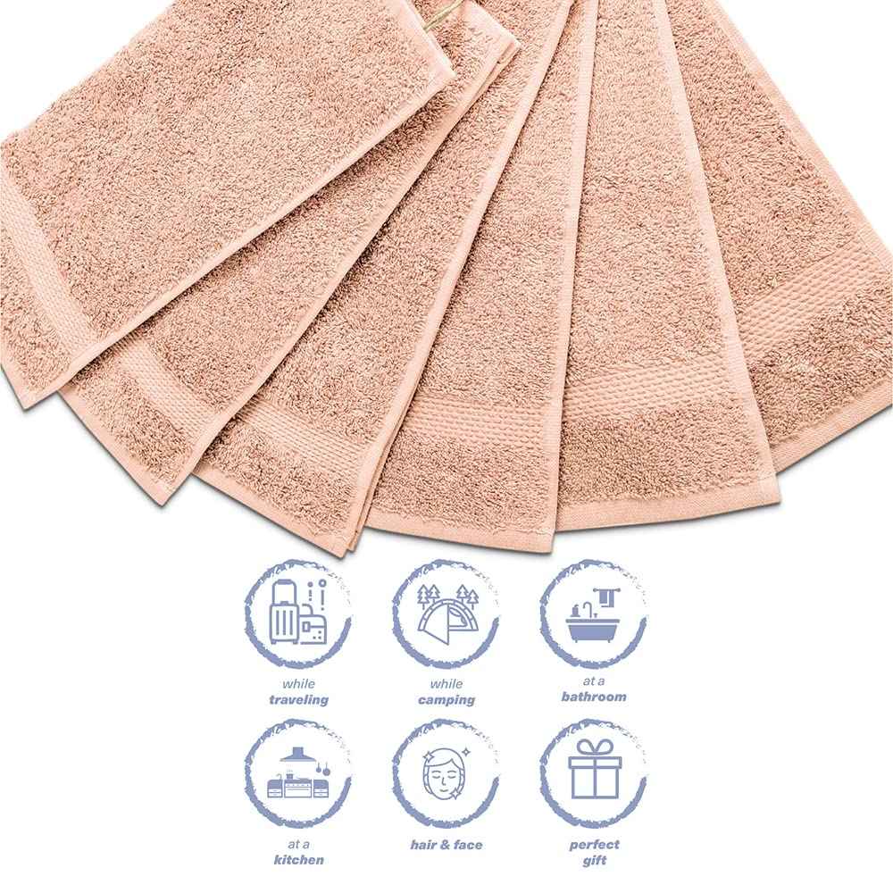 Hencely Premium 6-Pack Washcloths 12x12 Inches Soft Turkish Cotton High Absorbent and Quick Dry Dishtowel for Kitchen and Bath (Wash Cloth 6 Pack, Peach)