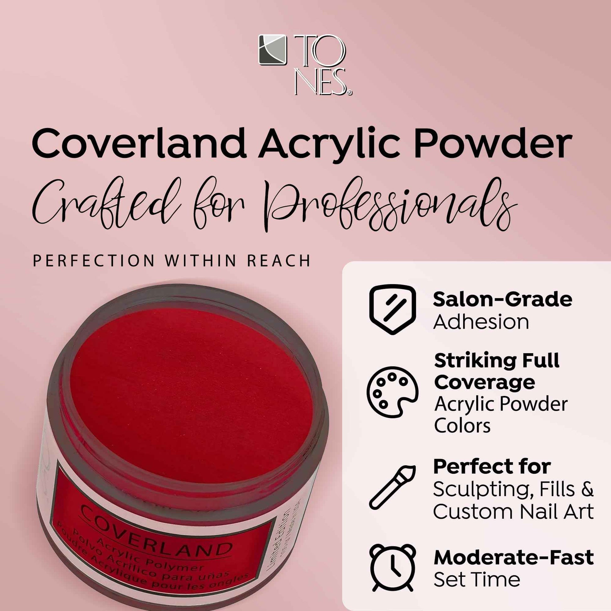 Tones Coverland Acrylic Nail Powder "Candy Cane" - Limited Edition Acrylic Powder for Nail Design, Sculpting, and Masking Nail Bed Imperfections - Professional Acrylic Nail Supplies - (1.5 Oz)