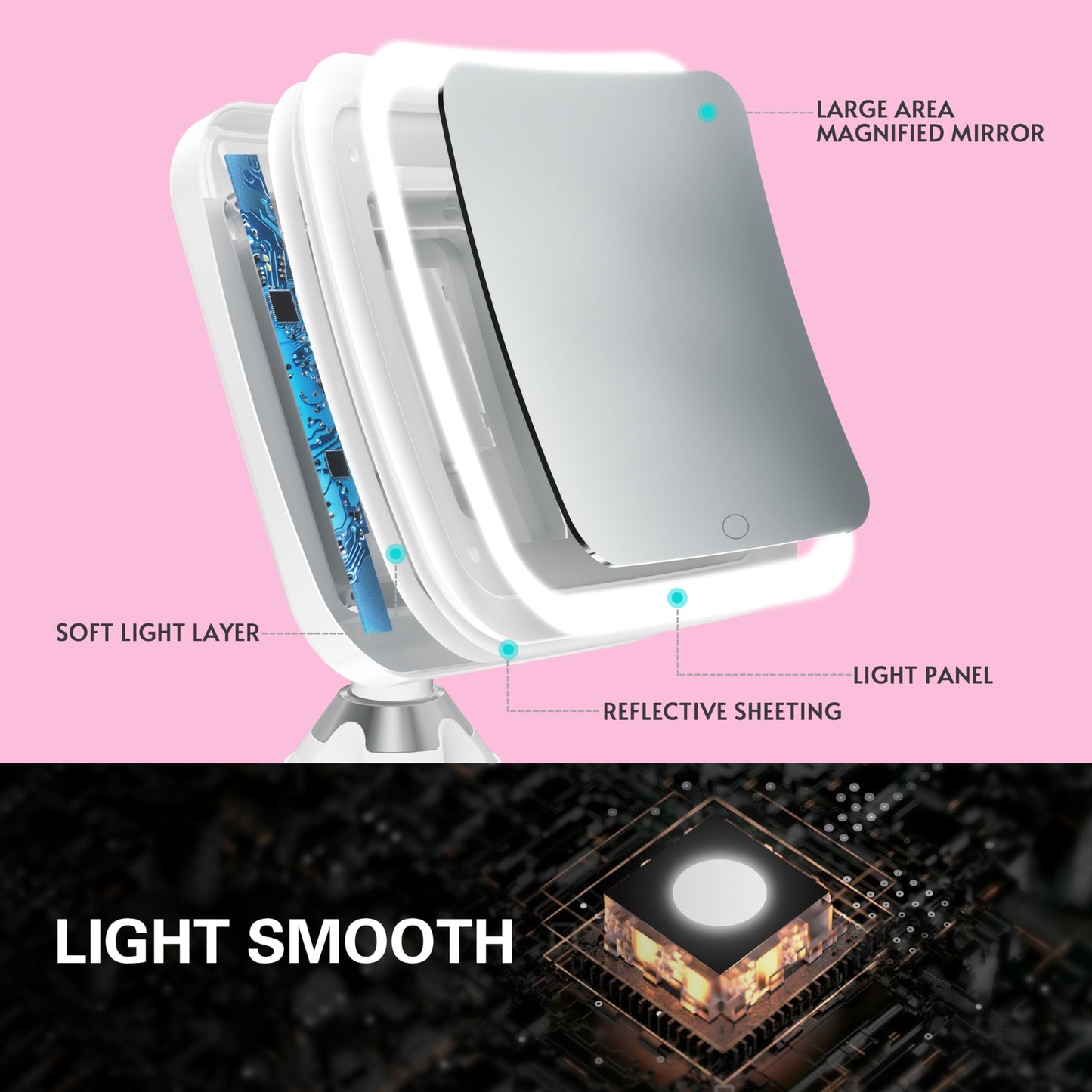 Upgraded 10x Magnifying Lighted Makeup Mirror with Natural White LED Lights, 360°Swivel Portable Cordless Makeup Mirrors with Locking Suction Base for Home Bathroom Shower and Travel (Large)