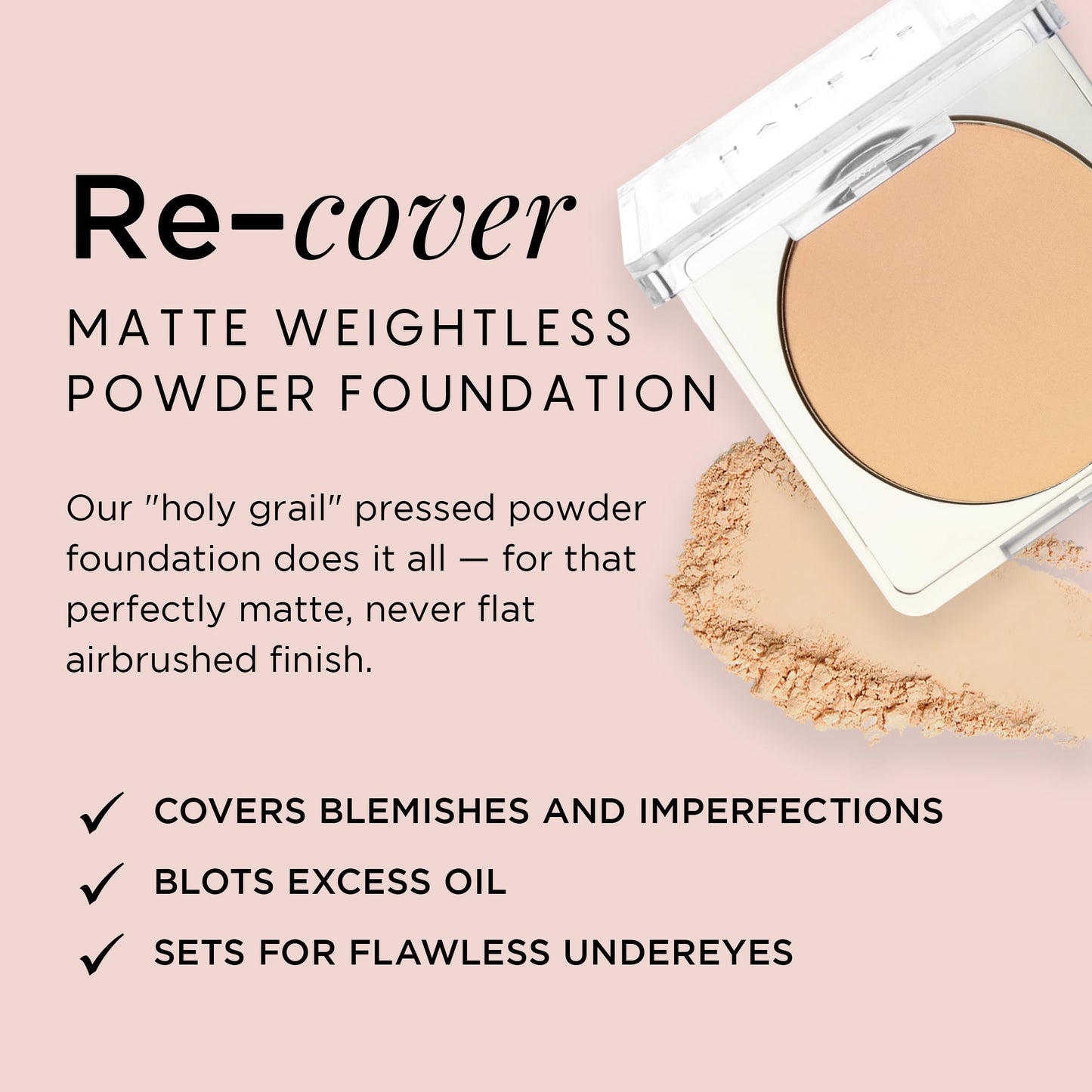 HALEYS Re-cover Pressed Powder Foundation Makeup (2.5) - Buildable Medium-to-Full Coverage, Oil Control & All-Day Comfortable Wear - Versatile Powder That Conceals Imperfections