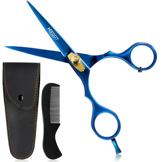 HB-DOT Professional Beard and Mustache Scissors, 5.5-Inch Blue German Steel Beard Trimming Scissors for Men, Versatile Grooming Scissors Men Come with an Elegant Case and Beard Comb.