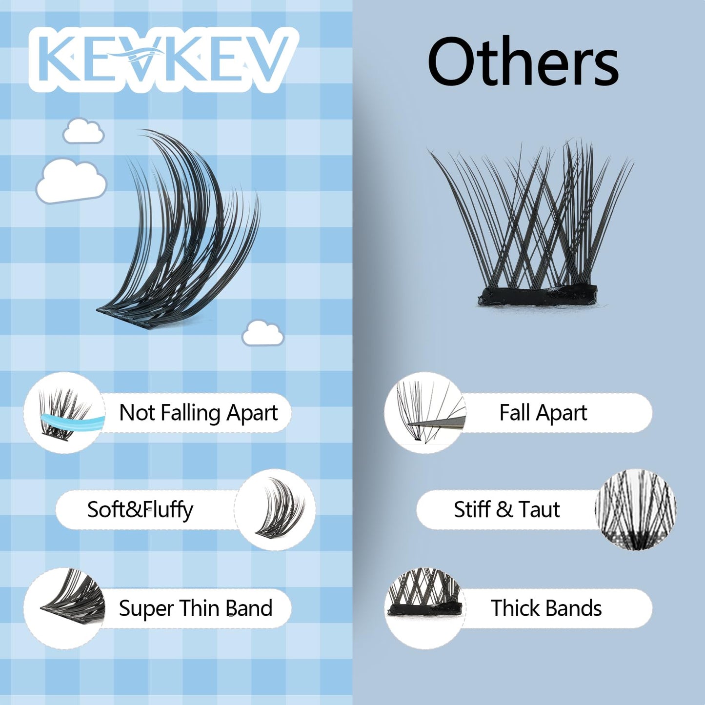 KevKev Lash Clusters 168 Pcs Cluster Lashes DIY Lash Extensions Mixed Styles Individual Lashes Eyelash Clusters Thin Band & Soft Lashes that Look Like Eyelash Extensions(Cloudy & Cirrus, D-8-16mix)