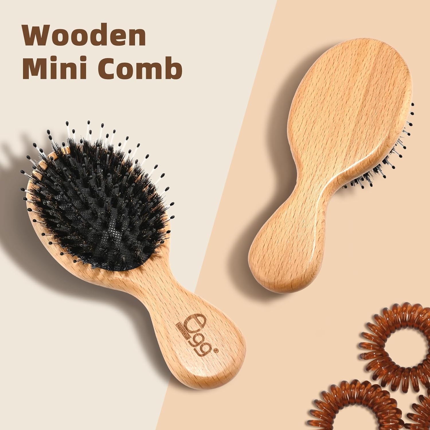 BLACK EGG Boar Bristle Hair Brush for Women Men Kid, Soft Natural Bristles Brush for Thin and Fine Hair, Restore Shine and Texture, Set includes Bamboo comb and 3 hair ties