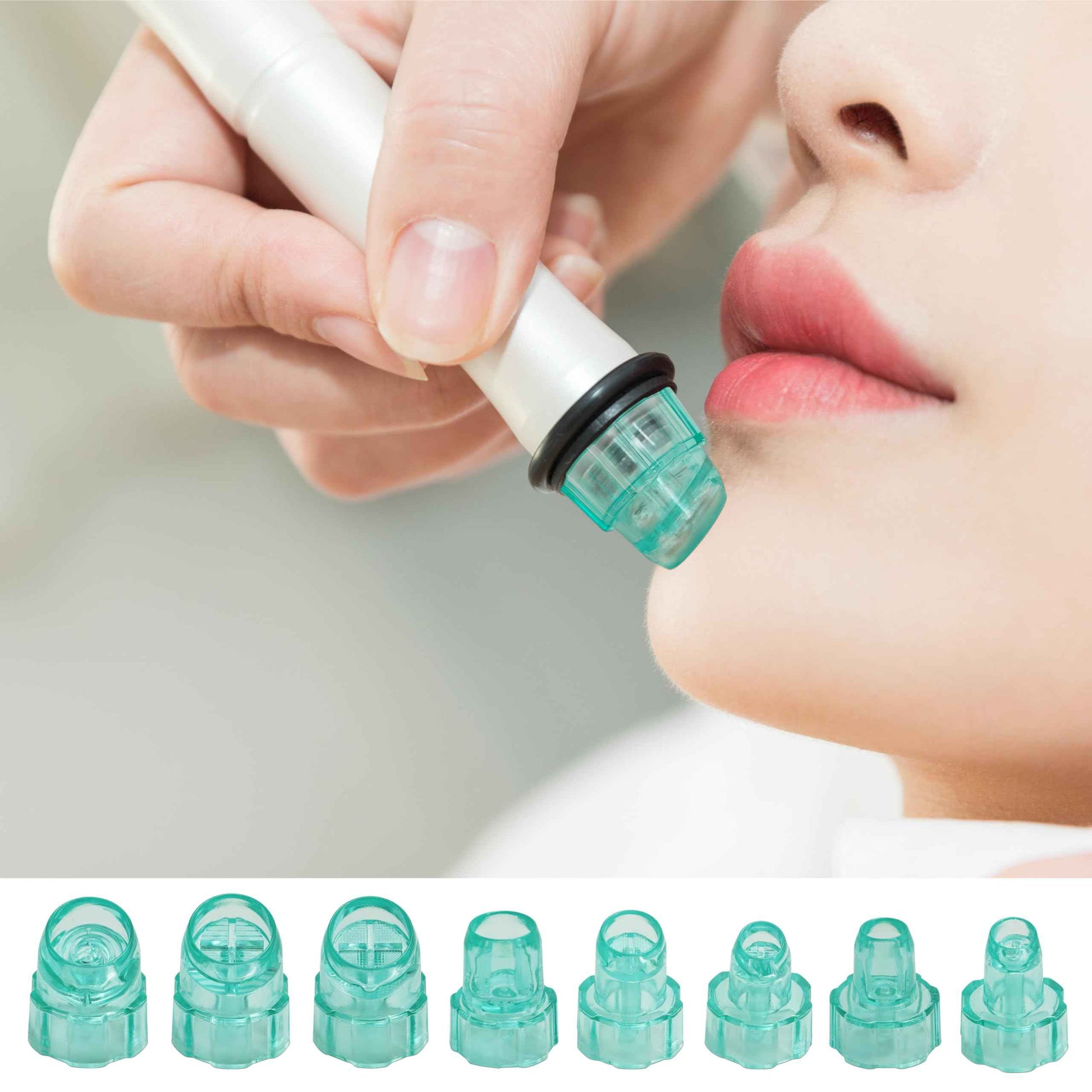 Elitzia 8pcs Professional Vortex Skincare Tip Set Multi-Shape Exfoliating Skin Cleaning Heads for Hydradermabrasion Machines (Cyan)