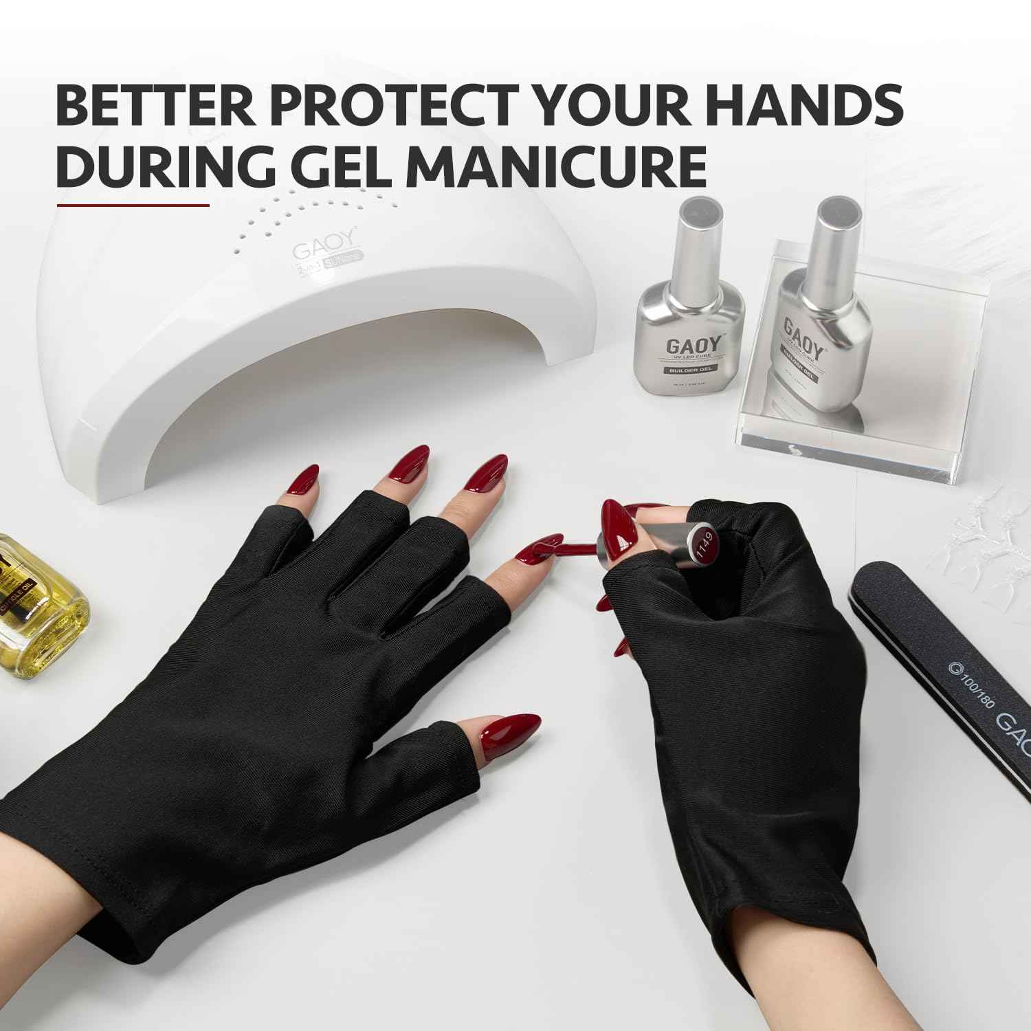 GAOY Anti UV Gloves for Gel Nail Lamp, Professional Fingerless UPF50+ UV Light Protection Gloves for Home DIY & Salon Use Nail Art Accessories