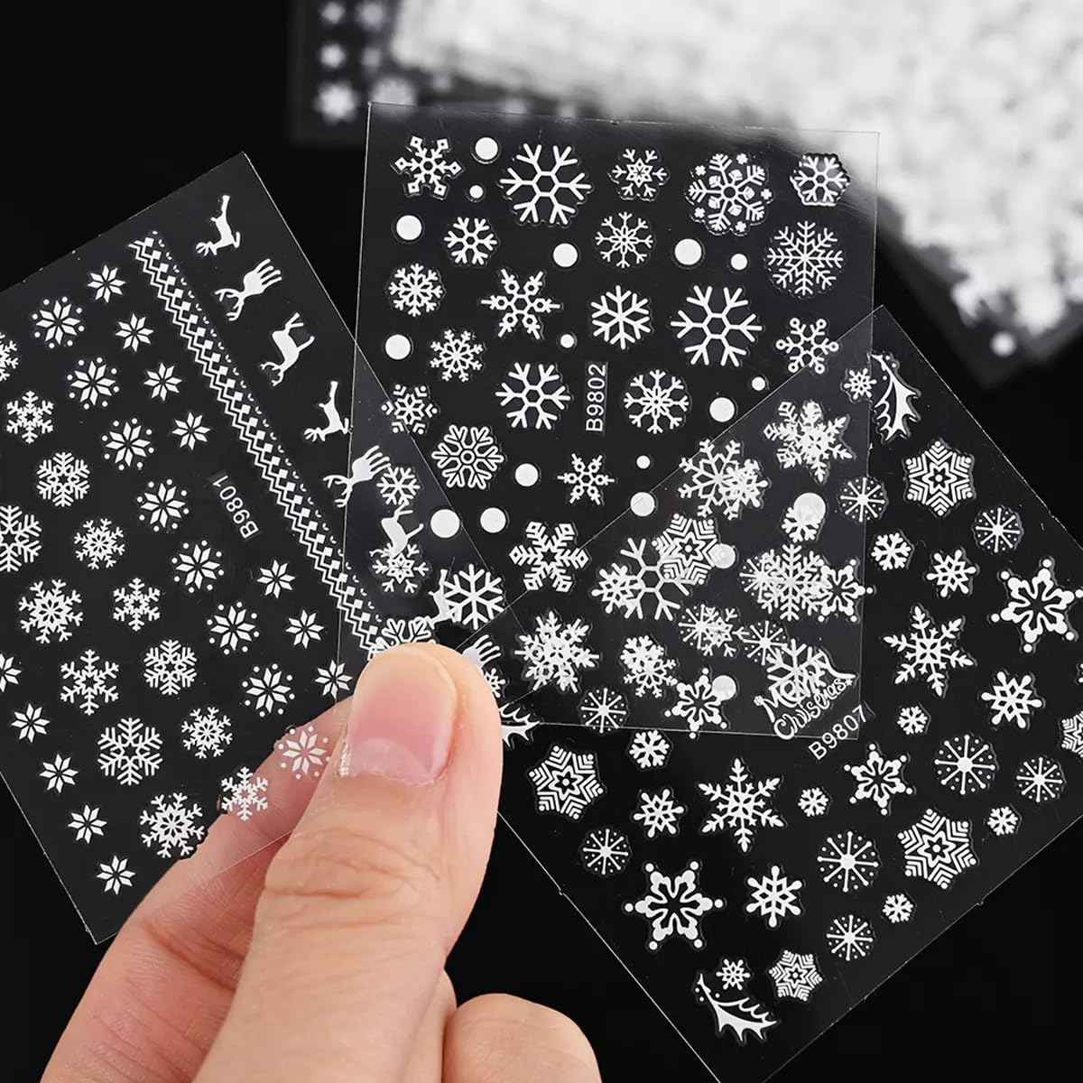 30 Sheets White Snowflake Nail Art Stickers 3D Christmas Decals - Snowman, Elk, Snow Winter Xmas Supplies for Women