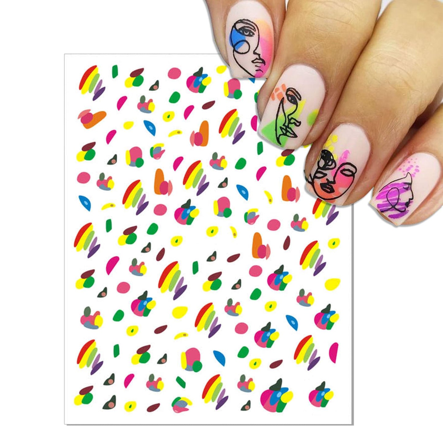 IDDFEVE Graffiti Fun Nail Art Stickers, 3D Abstract Nail Decals, Self-Adhesive Minimalist Design Nail Decorations (9 Sheets)