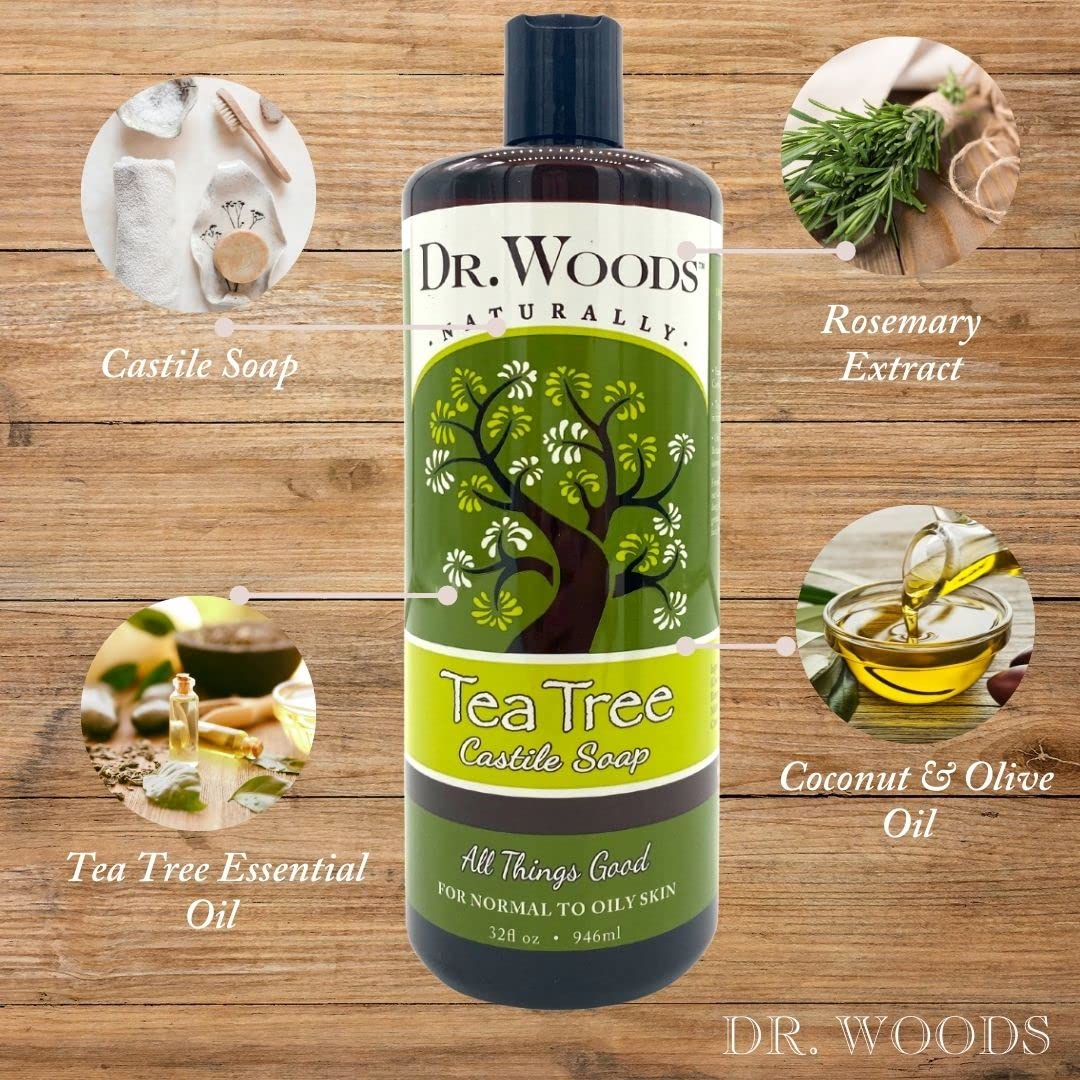 Dr. Woods Pure Tea Tree Liquid Castile Soap, 32 Ounce (Pack of 2)