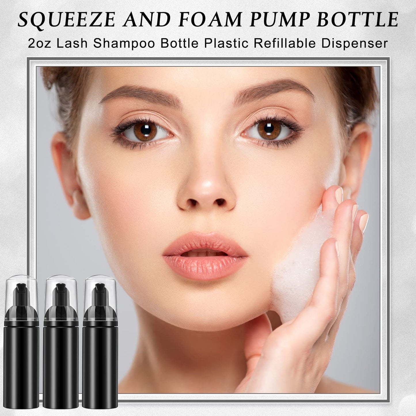 70 Pcs 2 oz Plastic Foam Soap Dispensers Refillable Lash Shampoo Bottles with Pump Mini Eyelash Cleaning Foam Bottle Dispenser for Refillable Travel Cosmetics (Black)