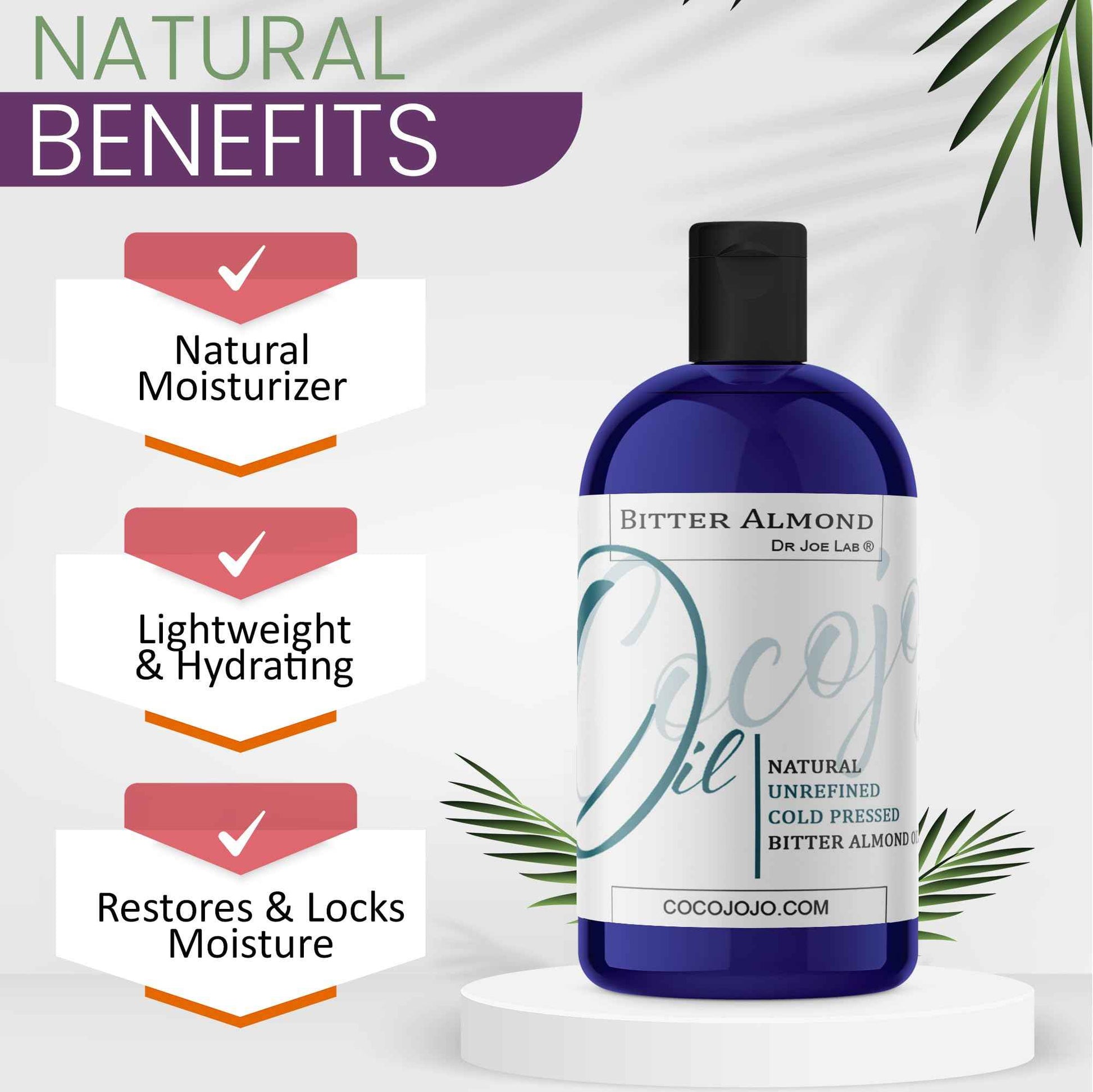 cocojojo Pure Bitter Almond 16 oz 1 pint Oil Unrefined Cold Pressed Extra Virgin All Natural Perfect for Hair Face Skin Nails