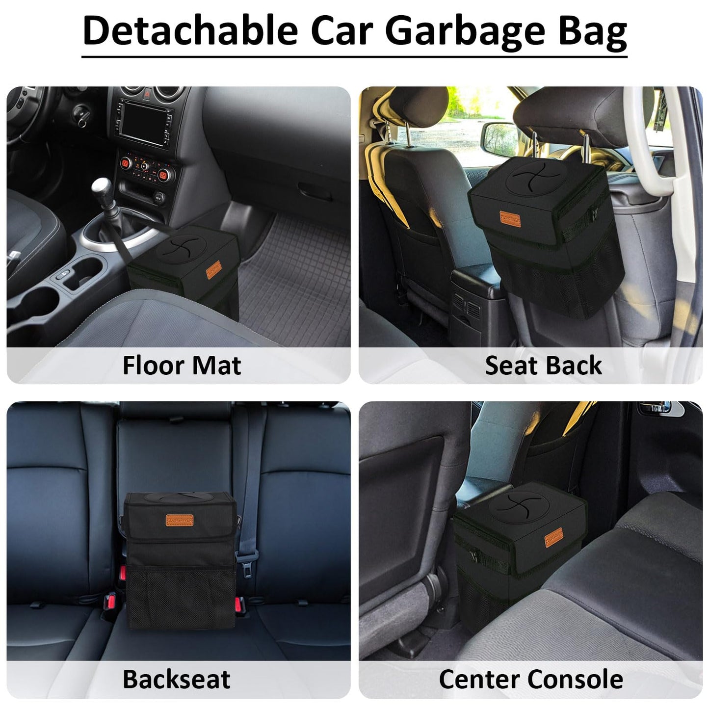 ELONGRIVER Car Trash Can for Car with Lid Leak Proof, Cute Car Can Trash Bag Hanging, Vehicle Trash Can for SUV Truck Van, Car Garbage Can for Back Front Seat Black