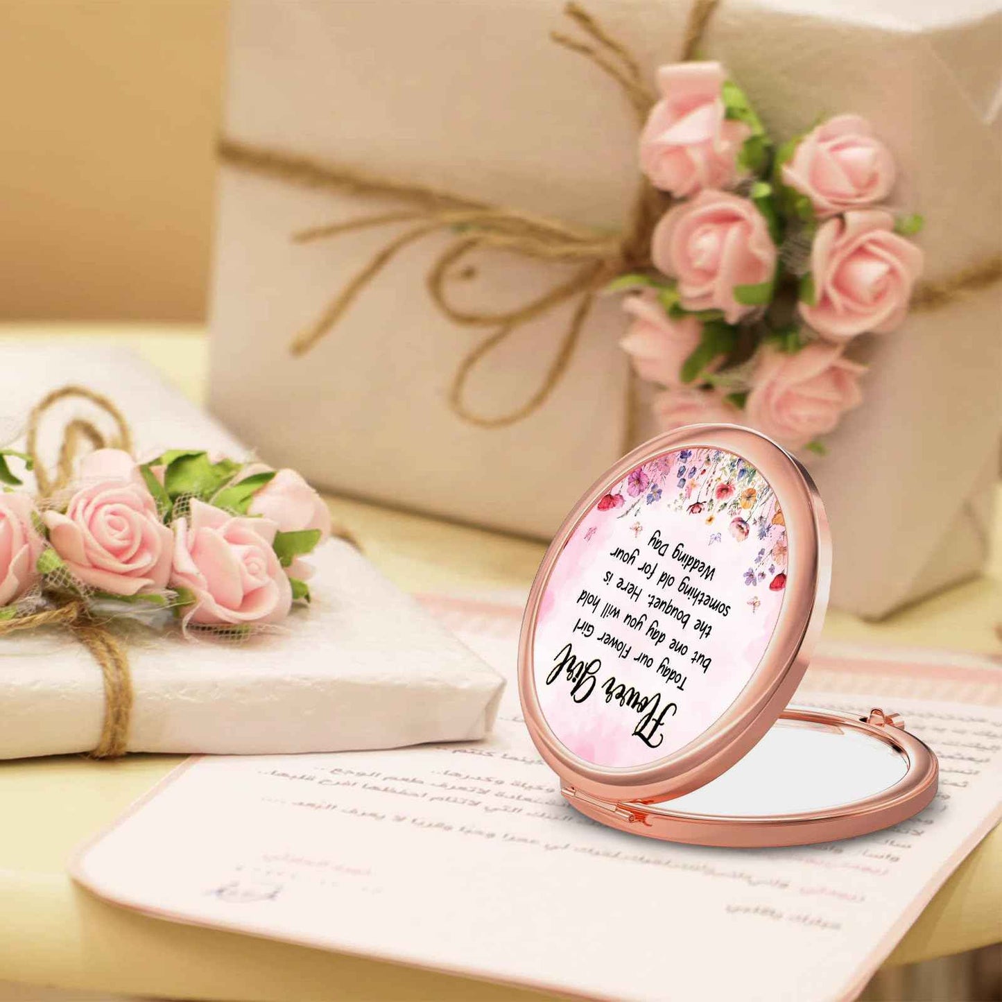 GAOLZIUY Flowers Girl Compact Mirror Proposal Gifts, Flower Girl Gift Makeup Mirror from Bride, Bridesmaid Gifts for Girls On Wedding Party
