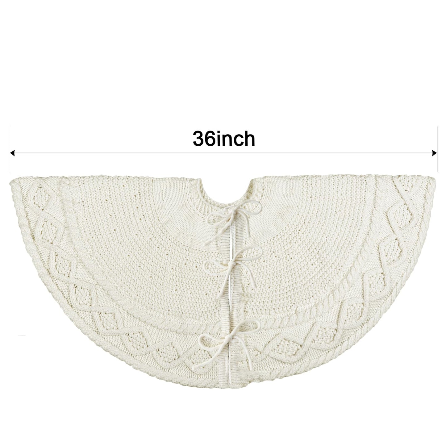 LimBridge Knitted Christmas Tree Skirt: 36 Inches Cream White Tree Skirt, Diamond Edge Cable Knit Thick Rustic Christmas Tree Decorations, Christmas Decor Xmas Holiday Home Party Decorations