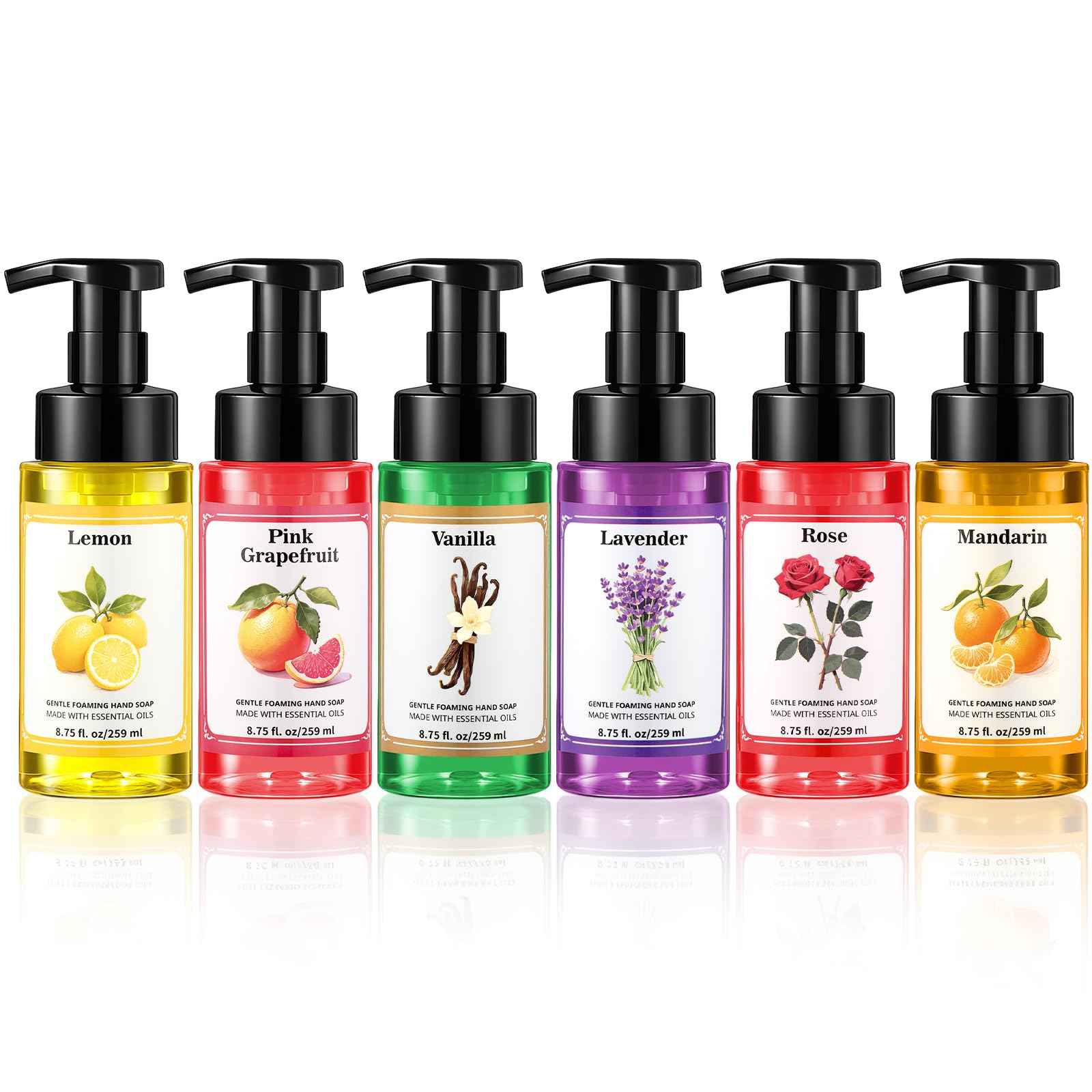 Swiffen 6pack Christmas Foaming Hand Soap with Pump Care Moisturizing Liquid Holiday Foam Hand Wash Stocking Stuffers Gift for Kitchen Bathroom Family Teacher Staff 8.75 Fl.oz(6 Colors,Fresh Scent)