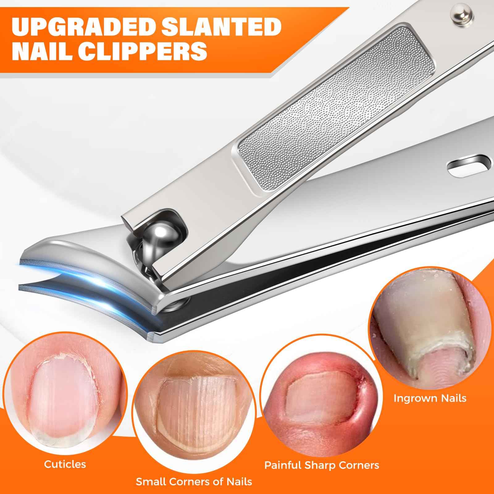 Toenail Clippers for Seniors Thick Toenails, Heavy Duty Large Toe Nail Clippers for Men Thick Ingrown Nails with Wide Opening, Anti Splash Fingernail Clipper with Catcher, Slanted Curved Nail Cutter