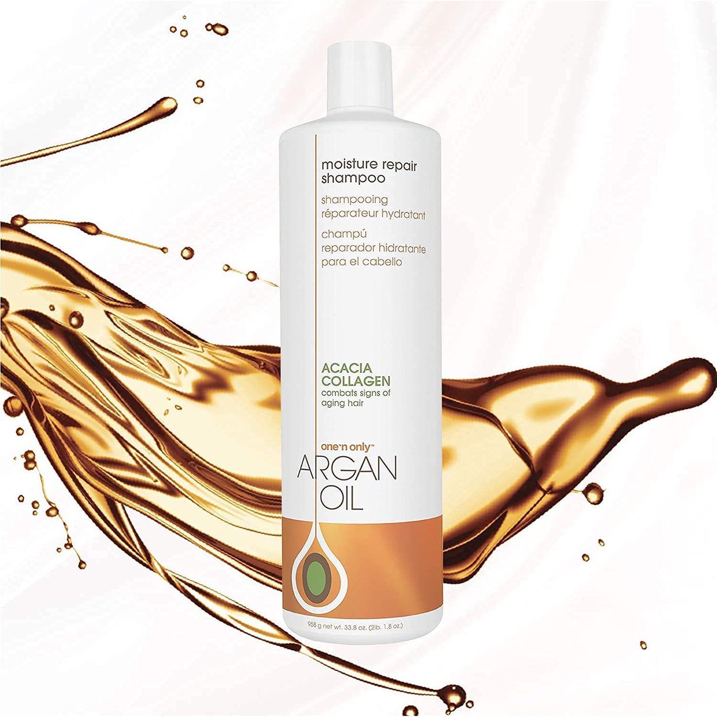 One 'n Only Moisture Repair Shampoo with Argan Oil, Rebalances Hair Moisture Levels, Adds Volume and Shine, Repairs Damage from Chemicals and Heat Styling, 33.8 Fl. Oz