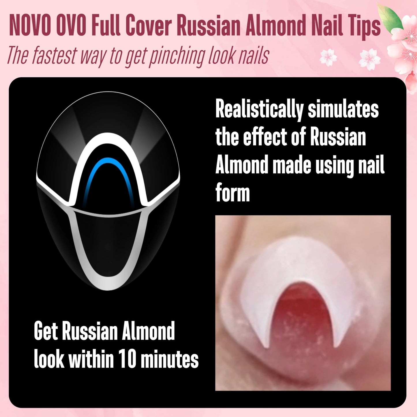 NOVO OVO Nail Tips Russian Almond Coffin Ballerina, Soft Gel x Acrylic Full Cover Nail Kit for Russia 3D Sculptured Edge Fake Nails Manicure, Extra Long XL XXL French tip Press on 10 sizes 360pcs