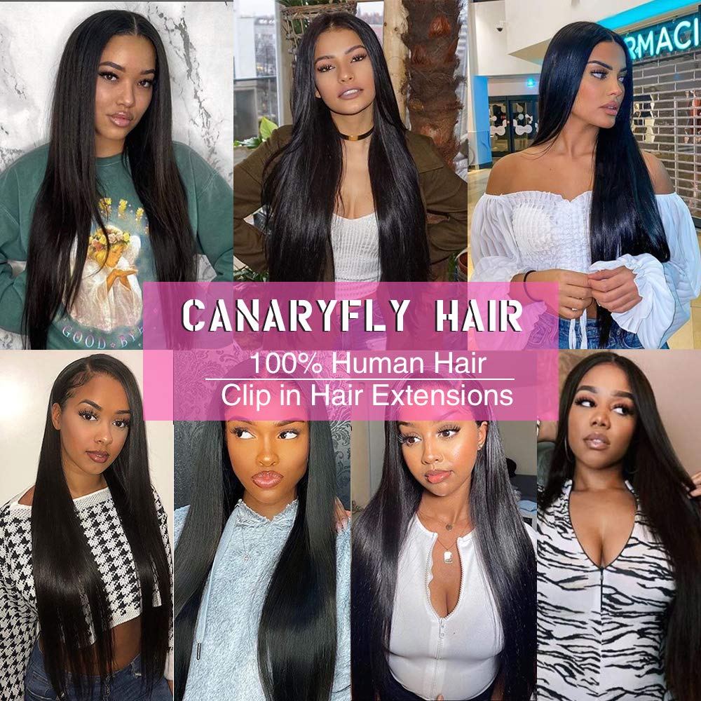 Straight Human Hair Clip in Hair Extensions for Black Women 100% Unprocessed Full Head Brazilian Virgin Hair Natural Black Color,8/Pcs with 18Clips,120 Gram (16inch, Straight hair)