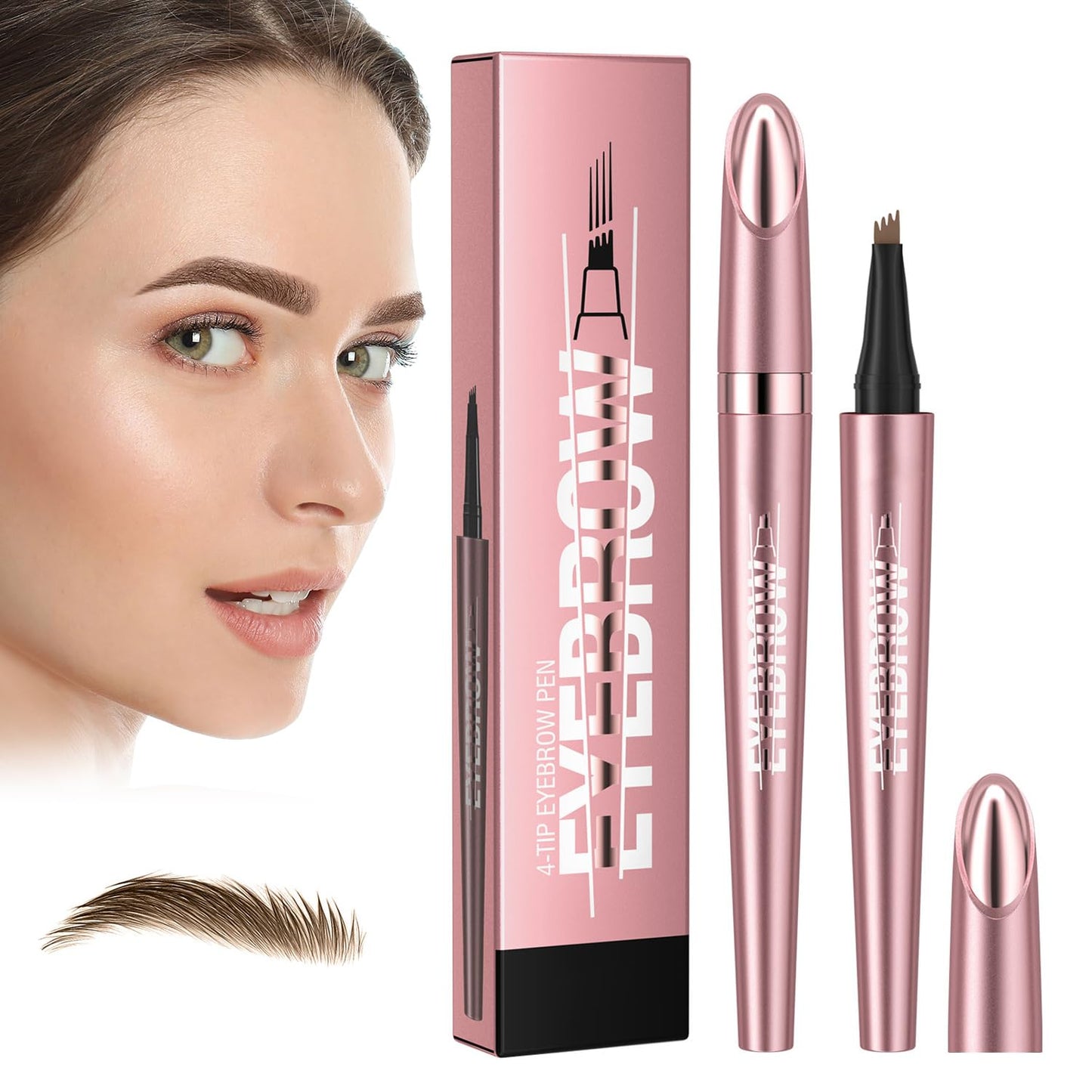 Kolvoii Microblading Eyebrow Pencil, 2024 New Eyebrow Tattoo Pencil, 3D Waterproof 4 Fork Tip Magic Eyebrow Pen, Natural Makeup Fine Stroke Long-Lasting Eyebrow Pencil Stay on All Day(Light Brown)