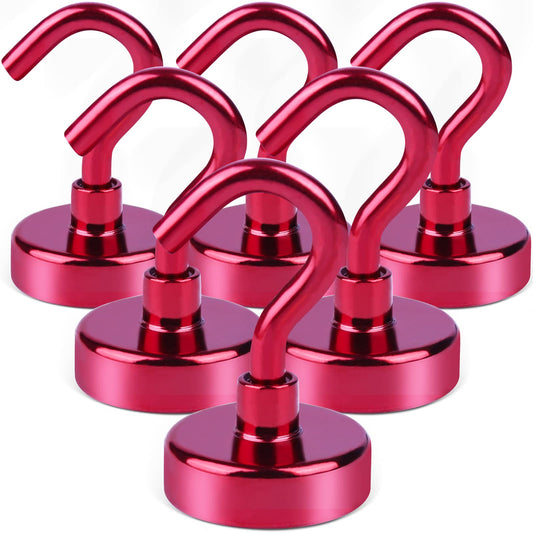 DIYMAG Magnetic Hooks, 30Lbs Strong Heavy Duty Cruise Magnet S-Hooks for Classroom, Fridge, Hanging, Kitchen etc, (6 Pack-Red)