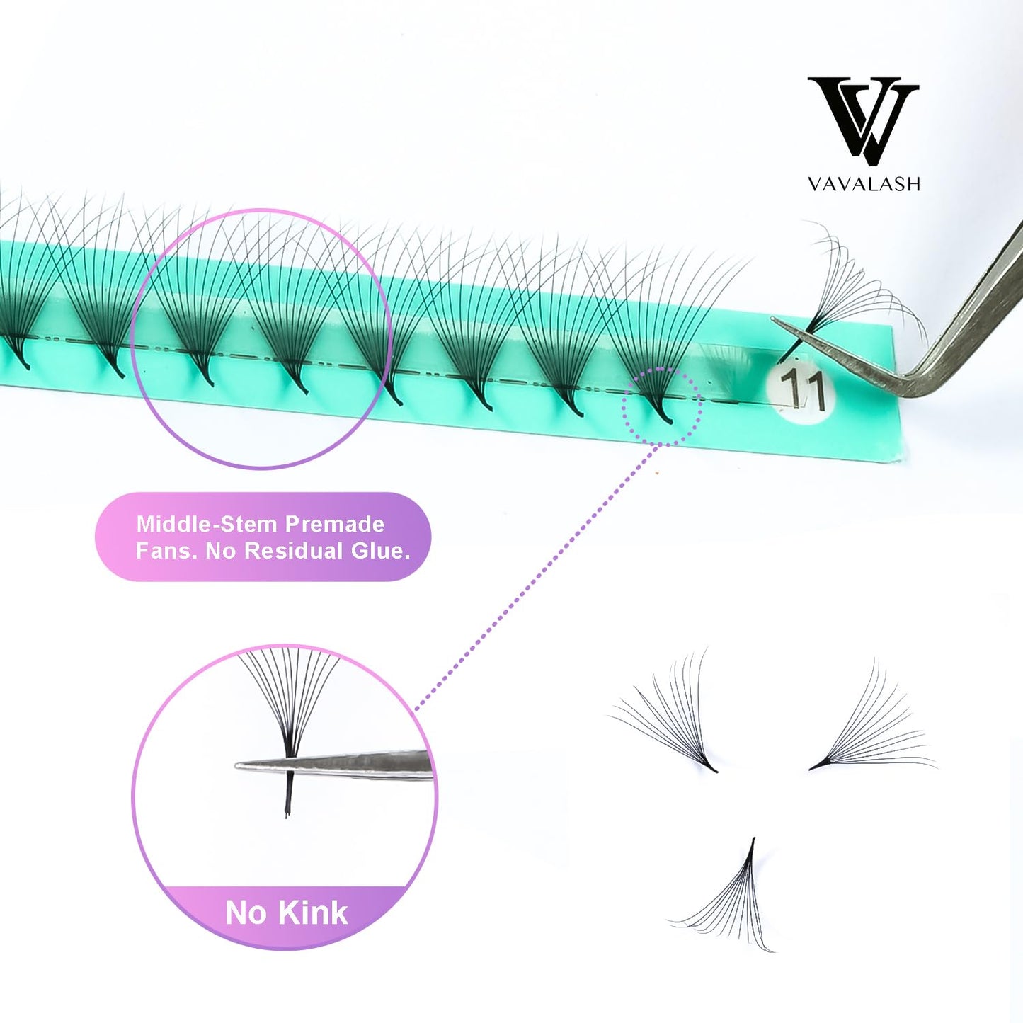 VAVALASH Premade Fans Eyelash Extensions 320 Fans 10D 14D 16D 20D 0.03 0.05 0.07 Thickness C/D Curl Middle Stem Heat Bonded Premade Fans Russian Volume Lash Extensions (320 Fans-12D-0.03-C-8-15mm)