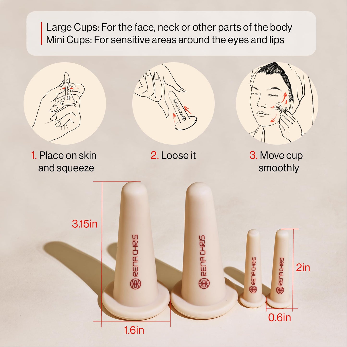 Rena Chris Facial Cupping Set & Gua Sha Facial Tool - Silicone Cupping Set & Rose Quartz Gua Sha Stone - Face Cupping Therapy Set for Natural Skin Care, Puffiness, Lip Plumping(Pink)