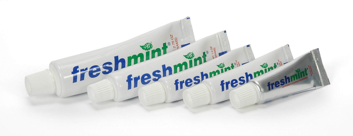 144 Tubes of Freshmint® 0.6 oz. Anticavity Fluoride Toothpaste, Tubes do not have individual boxes for extra savings, Travel Size