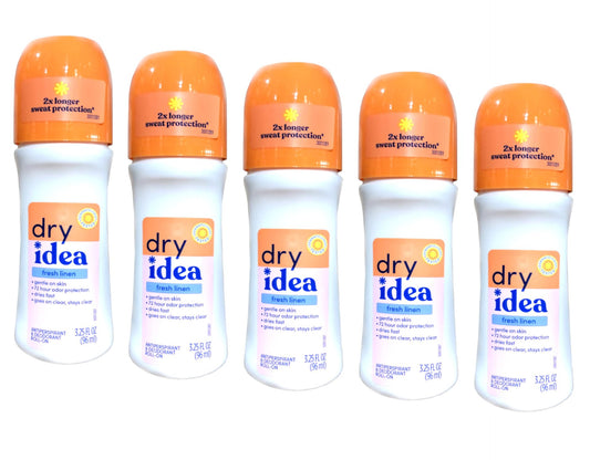 Dry Idea Fresh Linen Roll-On Antiperspirant Deodorant Fresh Linen 3.25 Ounce (Pack of 5)