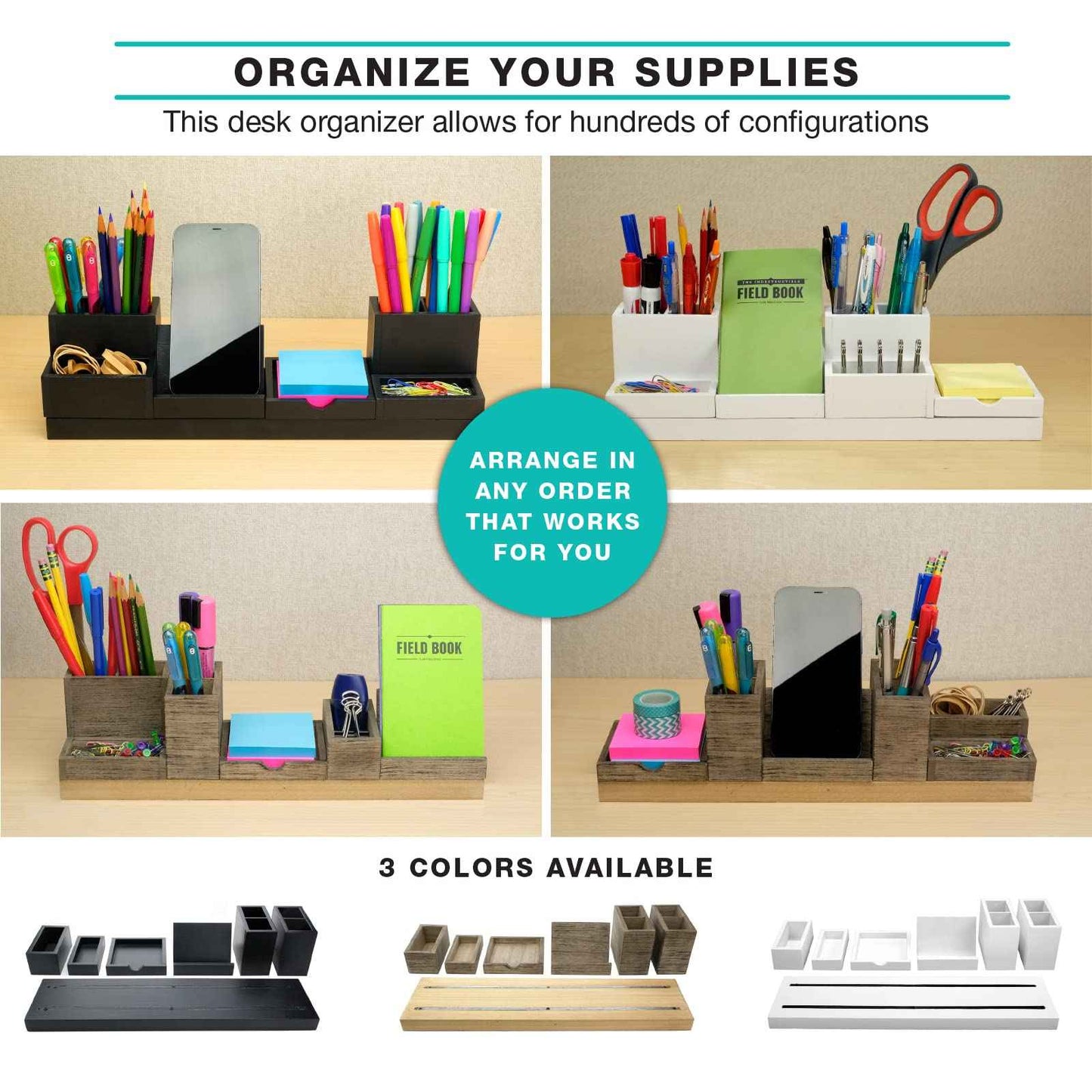 Excello Global Products Magnetic Desk Organizer | 6 Removable Compartments for Pens, Pencils, Post-Its, Paperclips, Cell Phone and Office Supplies (Black)