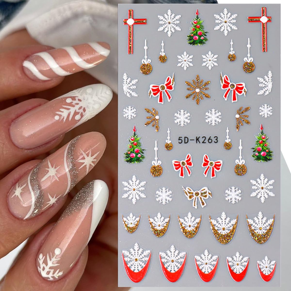 Christmas Nail Art Stickers Winter Snowflake Snowman Nail Decals 5D Acrylic Engraved Nail Stickers Gold Glitter Santa Claus Xmas Tree Christmas Nail Art Supplies Transfer Sticker for Nails Decoration