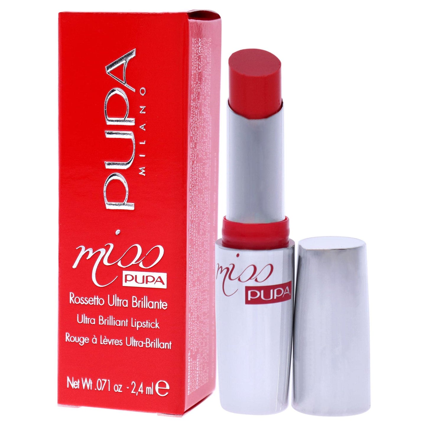 Pupa Milano Miss Milano Lipstick - Creamy, Ultra Pigmented Color For Lips - Nourishing Formula - Crystal-Effect Lipstick - Ultimate Boost Of Volume And Hydration - 405 Flamingo - 0.071 OZ