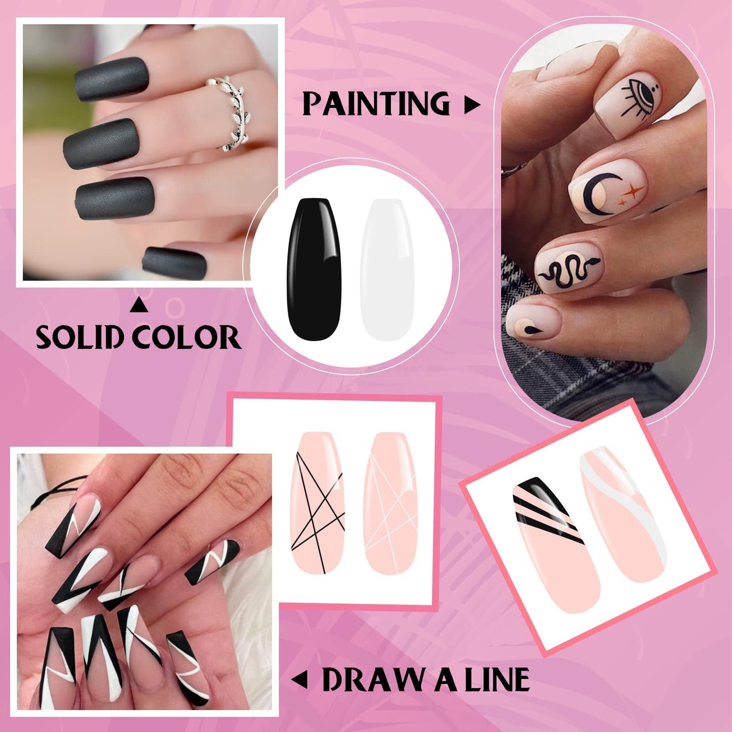 COOSA Gel Liner Nail Art Polish Painted Set - Painting Drawing UV LED Nail Art with Built Thin Line Brush in Gel Pens Soak Off Manicure Salon DIY at Home for Nail Manicure for Gift