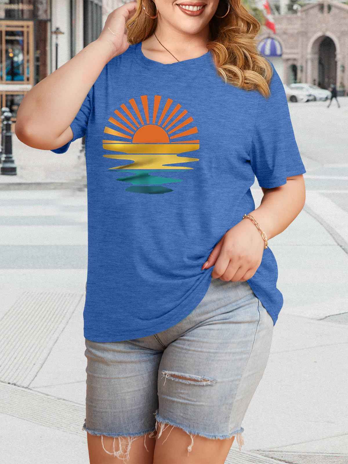 Women Sunrise Sunset T-Shirt Funny Graphic Casual Short Sleeve Tee Nature Travel Shirt Tops