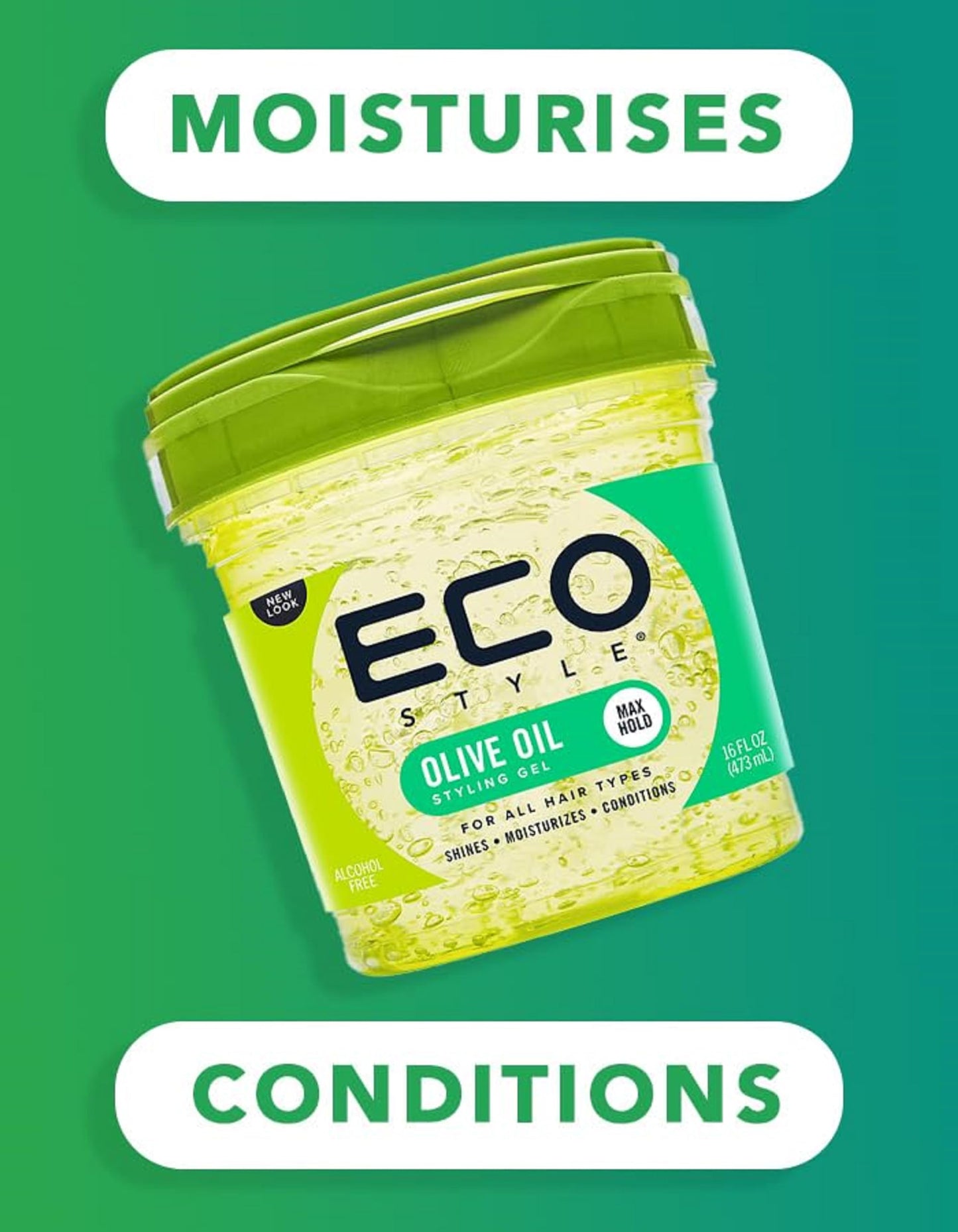 Eco Style ECOCO Style Gel Olive Oil-100% Pure Olive Oil-Adds Shine And Tames Split Ends-Weightless Style-Nourishes And Repairs-Adds Moisture To The Scalp-Superior Hold-Healthy Shine-16 Oz