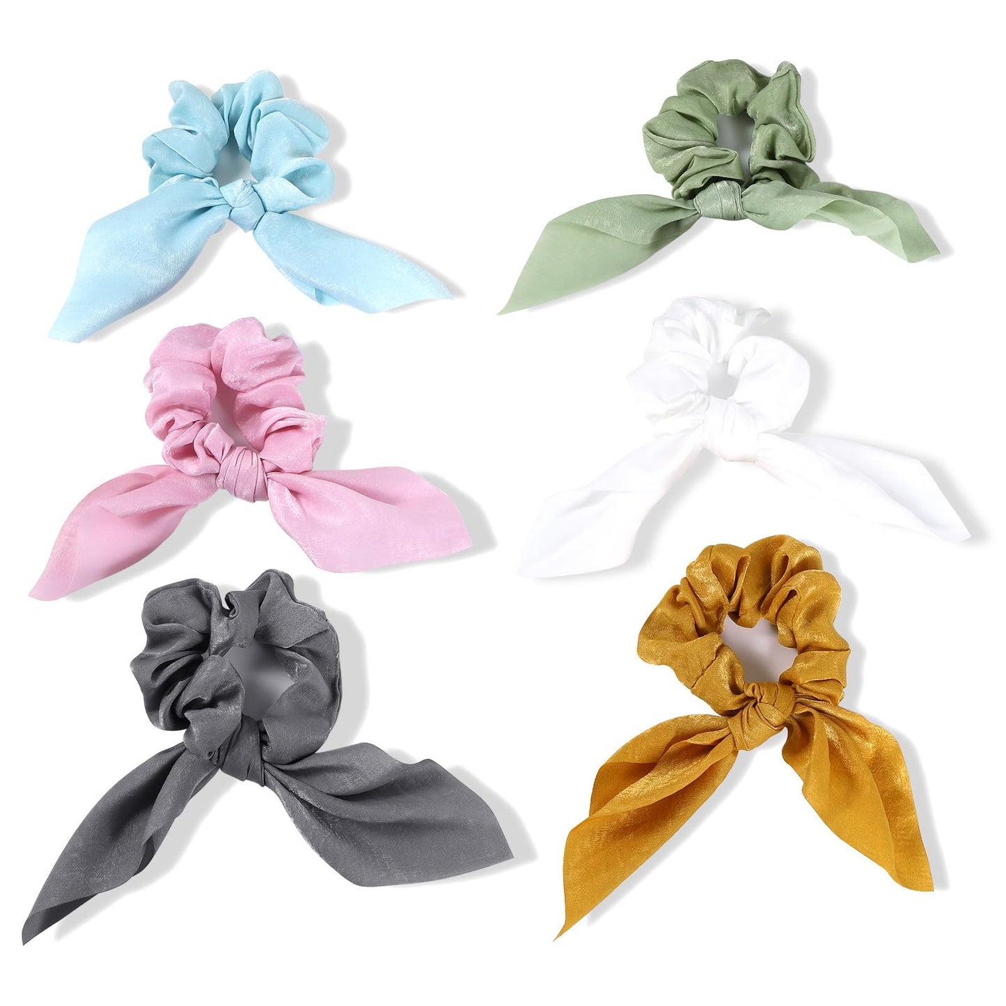 6 PCS Bow Hair Scrunchies Bunny Ears Silk Scrunchies Hair Ties, Bobbles Elastic Hair Ties Ropes Ponytail Holder, Women Teen Girl Stuff Hair Accessories, Gift Headdress Decor, Back to School Outfits