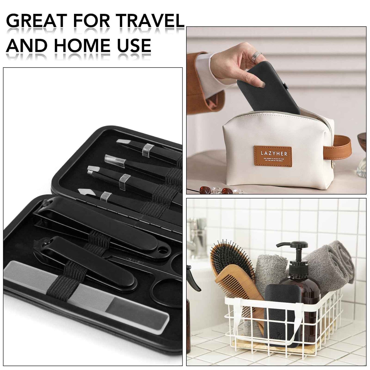 Tweezers Set for Facial Hair Women, 8Pcs Precision Eyebrow Tweezer Nail Clipper Set Eyebrow Pluckers Men for Ingrown Hair Removal(Black)