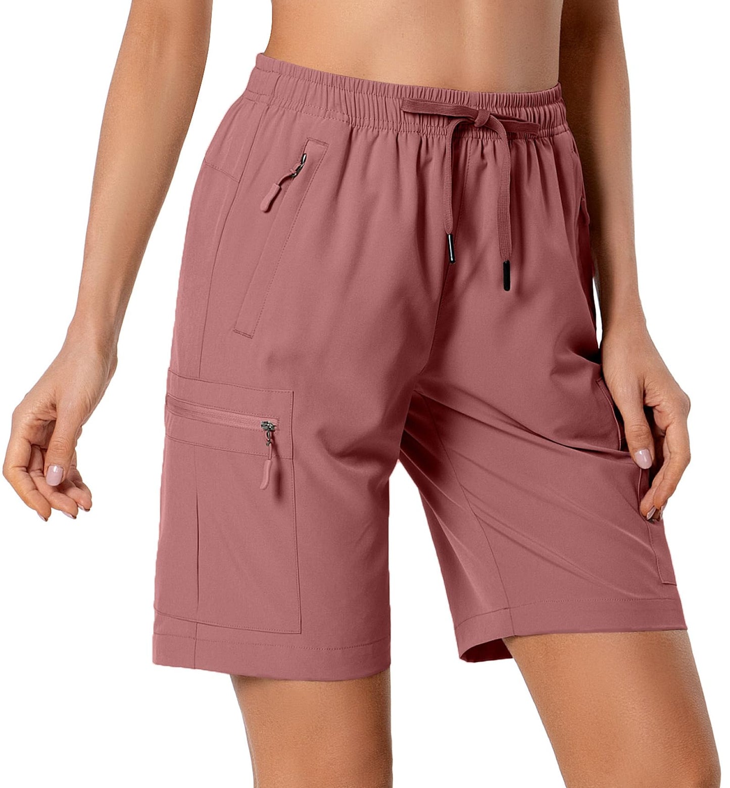 Women's Lightweight Hiking Cargo Shorts Quick Dry Athletic Shorts for Camping Travel Golf with Zipper Pockets Water Resistant Dusty Pink