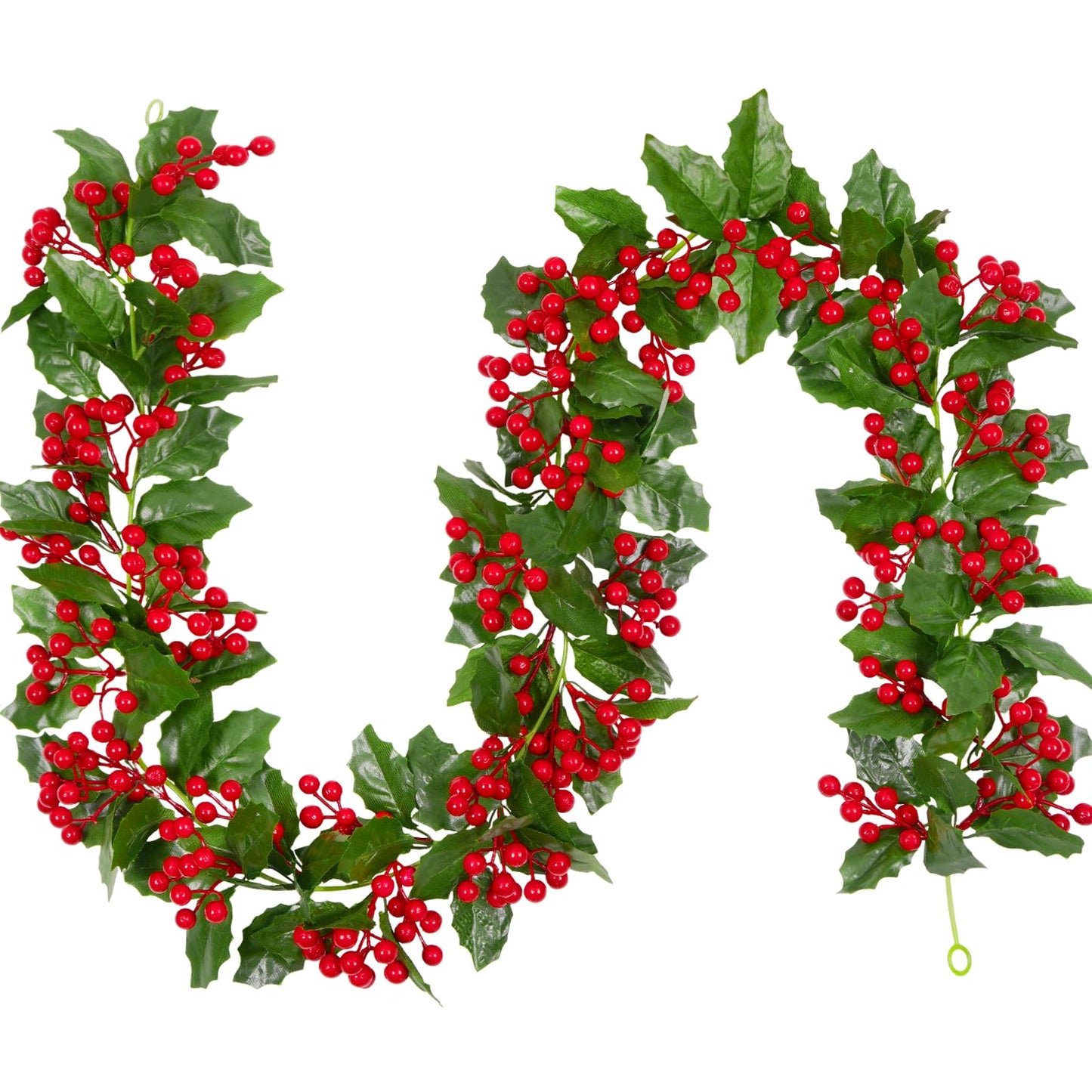 Christmas Garland, 2Pcs Red Berry Garland, Green Garland Christmas Decorations Indoor, Christmas Tree Garland for Mantle Holly Outdoor Home Table New Year Decor