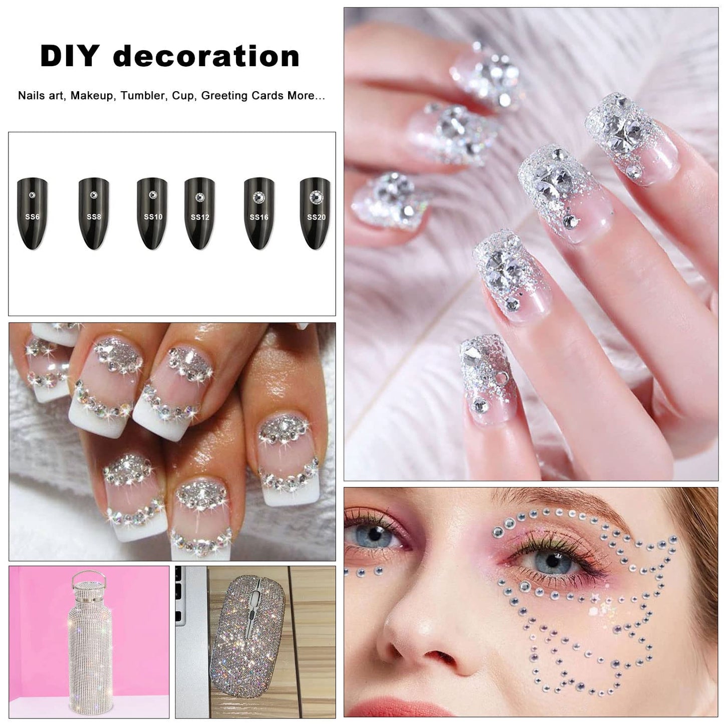 4240Pcs Flatback Clear Rhinestones Glass Crystal Diamonds for Nail Art Crafts Tumblers Glitter Round with Tweezers and Picking Pen (SS6~SS20 Set)