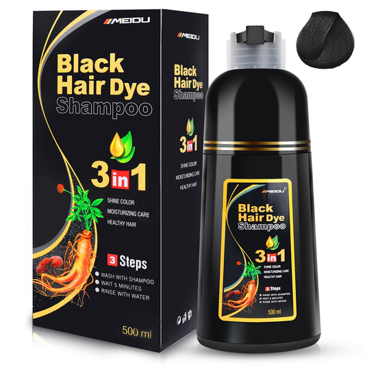 YOURTONE MEIDU Instant Black Hair Dye Shampoo Easy Hair Color Shampoo Hair Dye Shampoo 3 In 1 For Gray Hair Coverage For Women & Men Herbal Ingredients 16.9 Oz