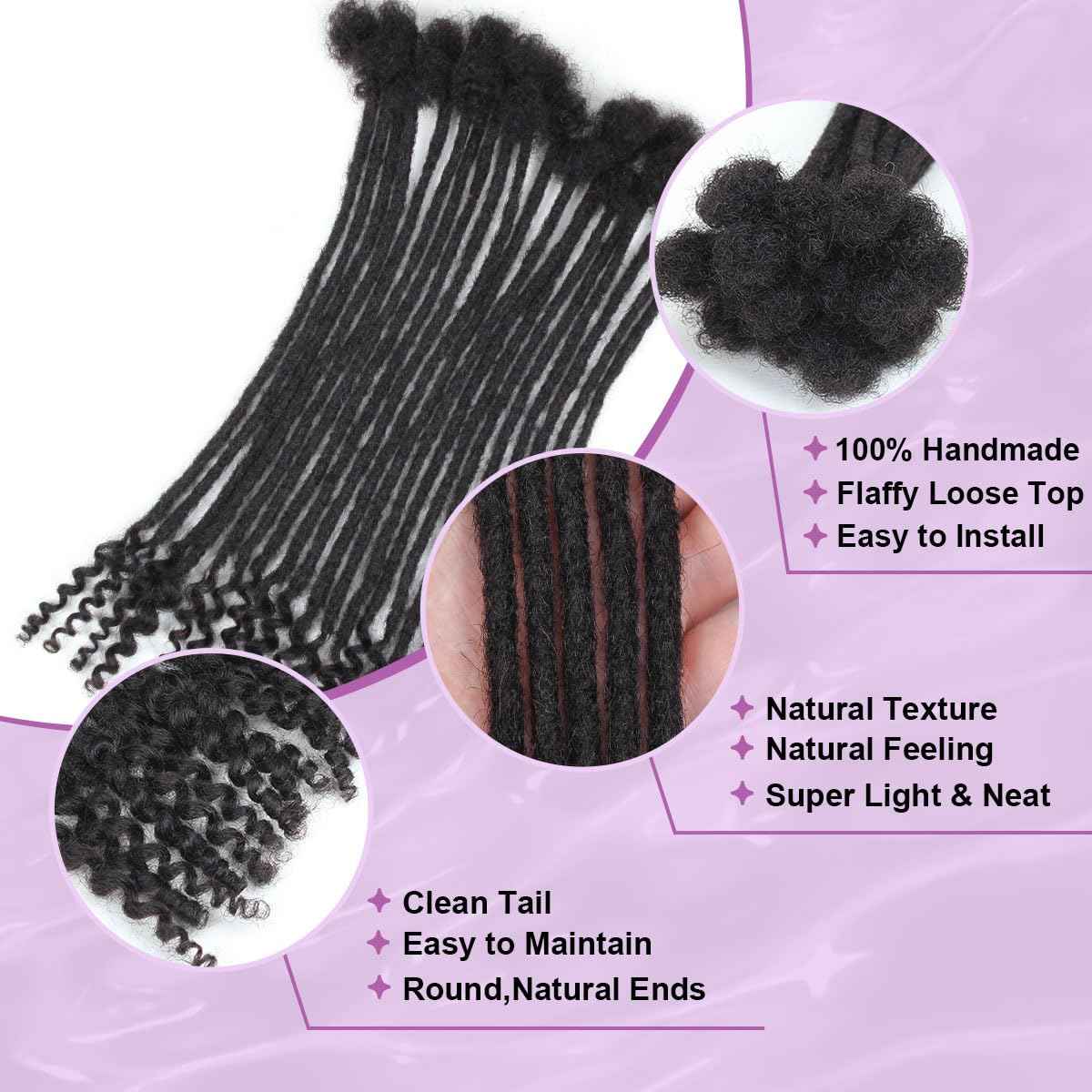 Vecago 12 inch 30 Strands Loc Extensions Human Hair Curly Ends, 0.4cm Width Soft Human Hair Dreadlock Extensions Shoulder Curly Dreads Locs Hair(1b)