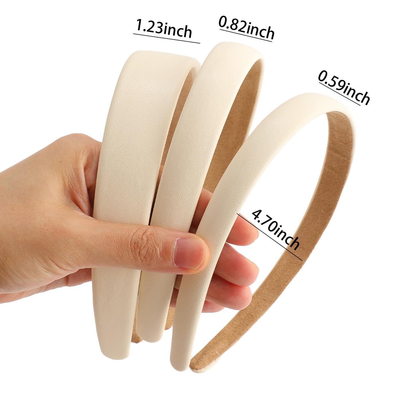 AUDTOPE 3Pcs Faux Leather Headbands for Women, Solid Soft Plain White Leather Hair Accessories