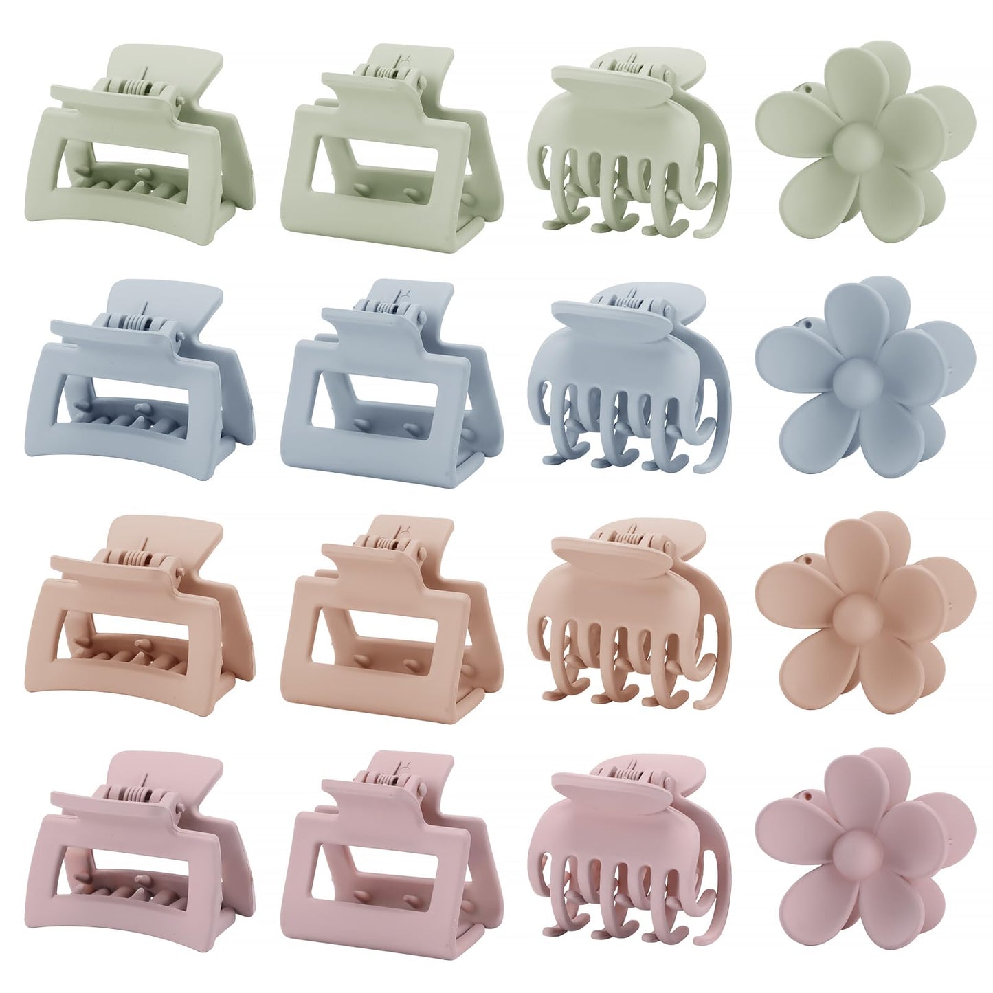 16 PCS Small Claw Clips for Thin Medium Thick Hair, 4 Shapes Small Hair Clips, Cute Flower Claw Clips for Women Girls, Mini Hair Clips for Kids, Durable Strong Hold Hair Accessories, Macaroon Colors