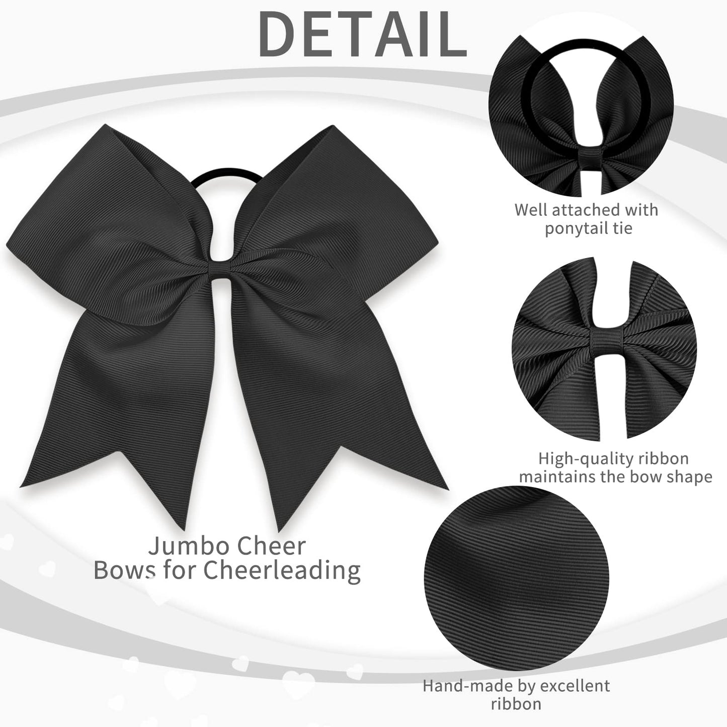 CN Large Cheer bow 8" Girls Ponytail Holders Jumbo Teams Cheerleaders Hair Bows Competition Sports Elastic Hair Ties Accessories (Black)