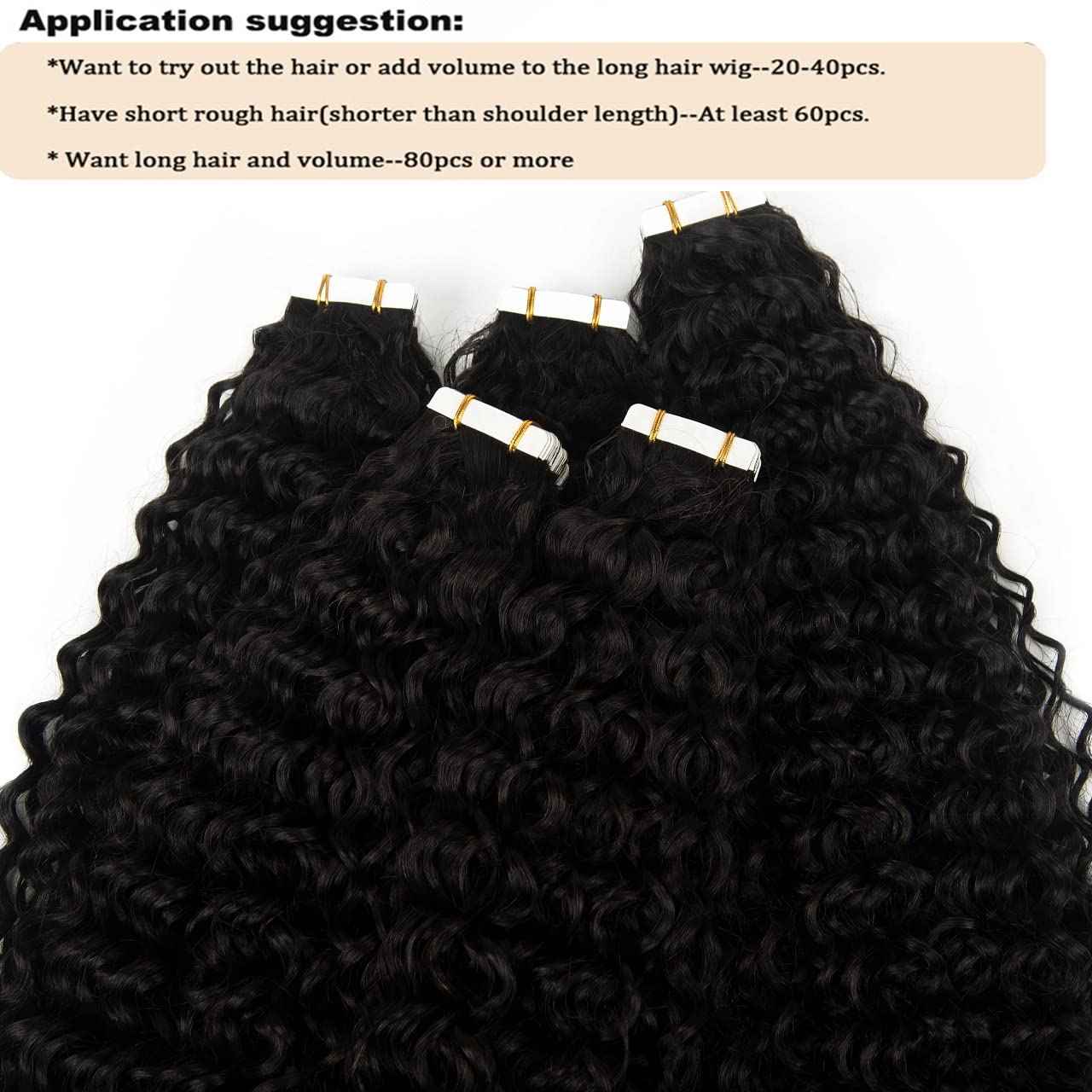 Afro Curly Tape in Hair Extensions Human Hair 18 Inch Seamless Skin Weft PU Tape Ins Remy Hair Tape ins Deep Curly Wave Tapes in Extensions for Short Hair 20pcs/Pack 50G 3-4 Packs for Full Head