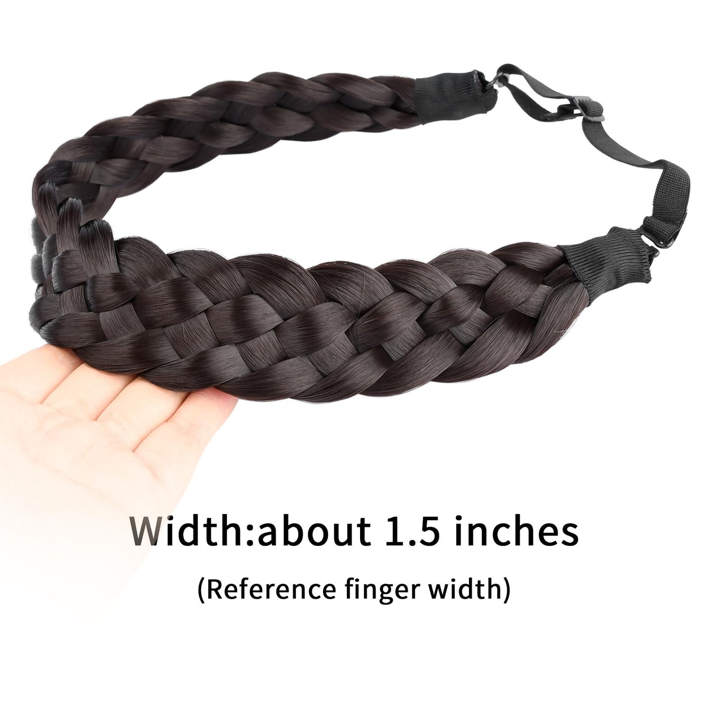 BOBIYA 5 Strands Synthetic Hair Braided Headband Classic Chunky Wide Plaited Braids Elastic Stretch Hairpiece for Women Girl (Dark Chocolate)