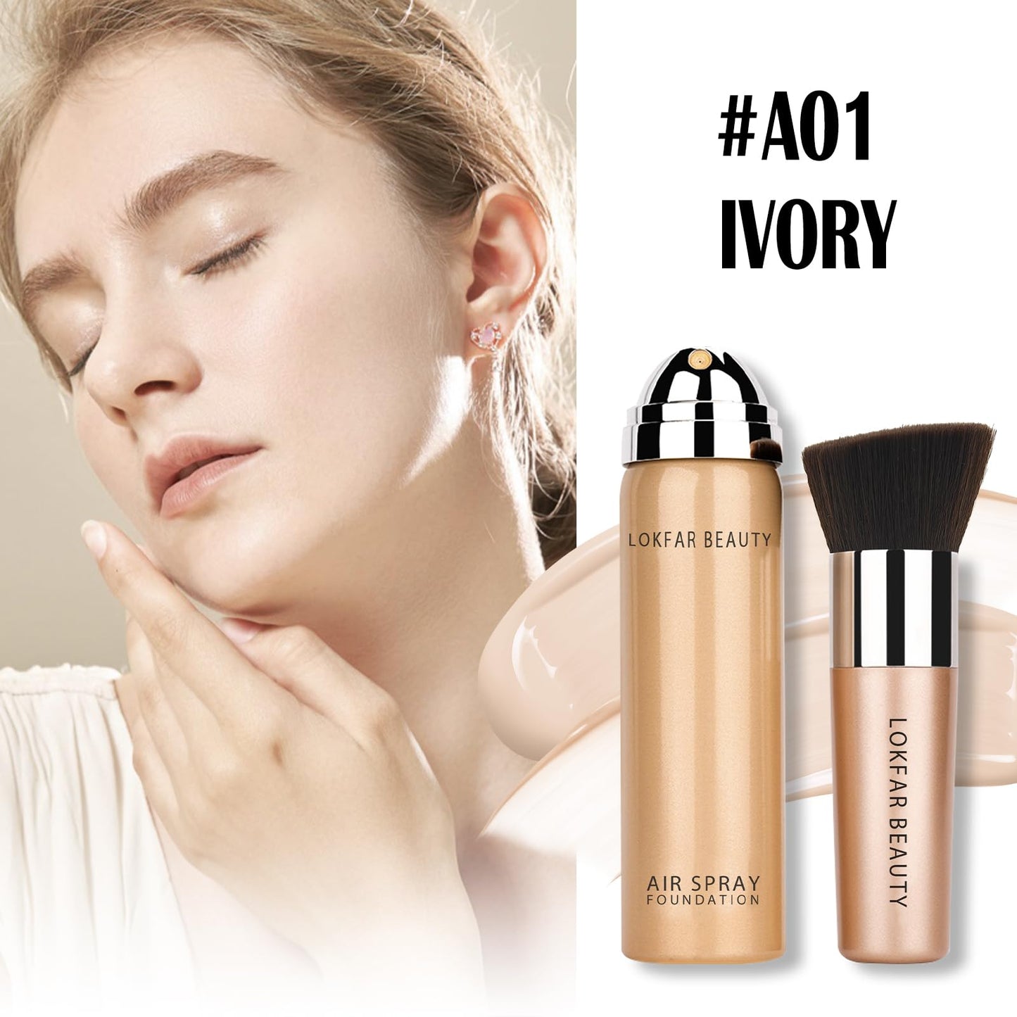 LOKFAR AirBrush Foundation Spray, Silky Mist Foundation Spray Makeup Set with Brush, Full Coverage Foundation for Smooth Radiant Finish, Formula Breathable Lightweight Hydrating | #A01 Ivory