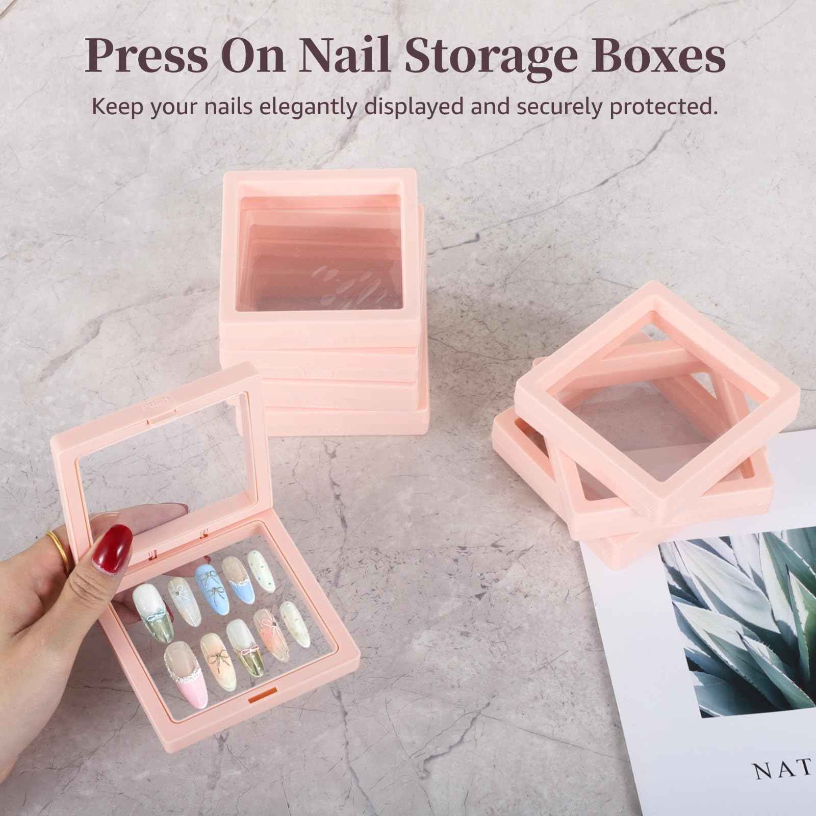Press On Nail Display Boxes, 40 Pcs 3D Floating Cases, Clear PE Film Storage - Nail Art Organizer & Earring Display for Salons