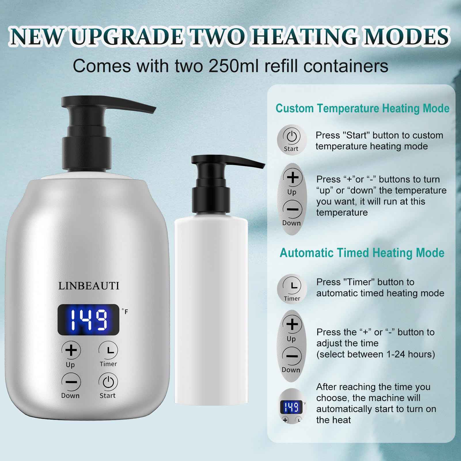 LINBEAUTI Massage Oil Warmer with Two Oil Bottle Dispenser, Lotion Bottle Warmer, Smart Touch Key Electric Warm Lotion Dispenser, Lube Gel Cream Warmer for Home Pro Salon Spa Massage (silver)