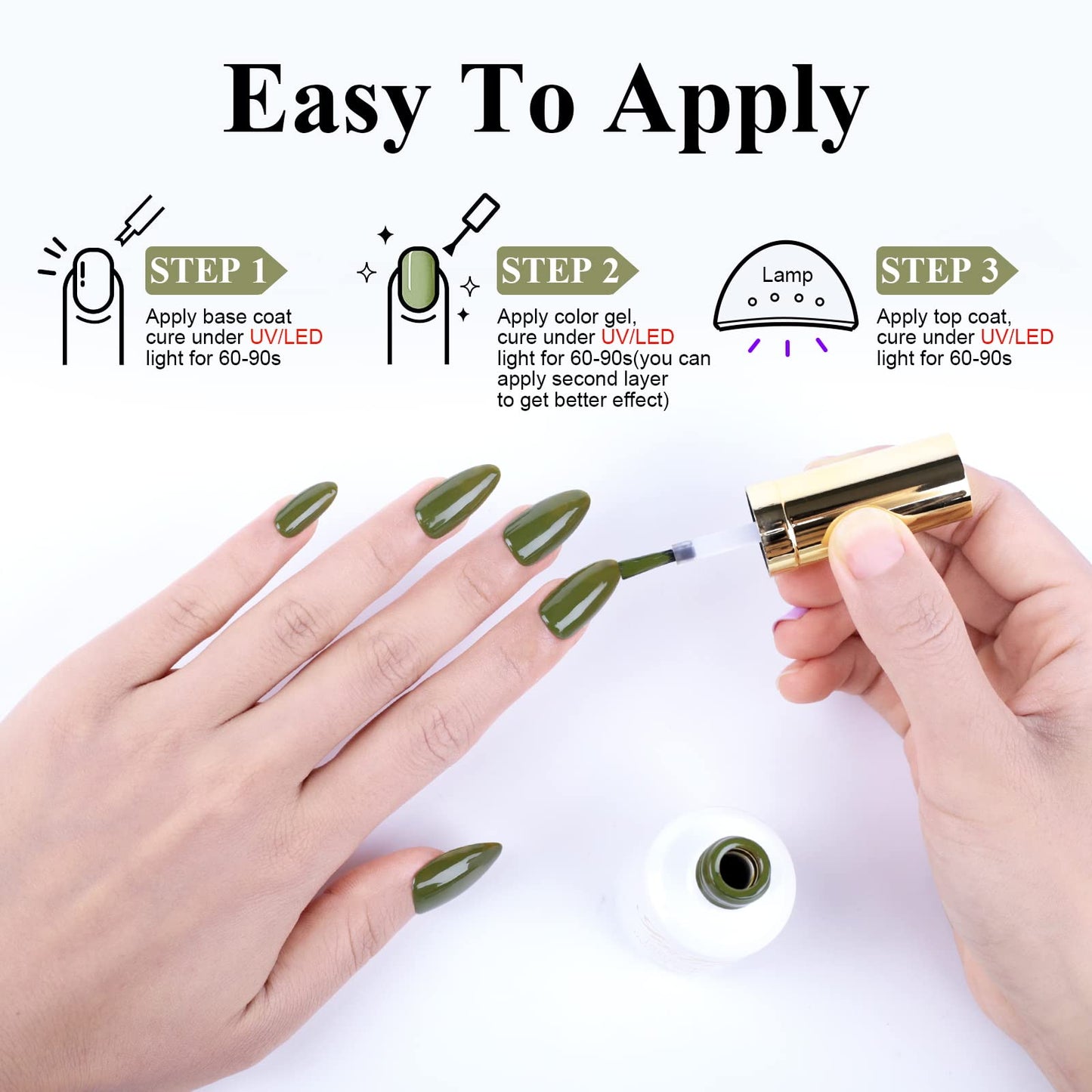 Imtiti Gel Nail Polish, 1 Pcs 0.5 Fl Oz Olive Green Color Gel Polish Soak Off LED U V Nail Gel Polish Nail Polish DIY Nail Art Starter Manicure Salon Gel Nail Kit for Women Girls